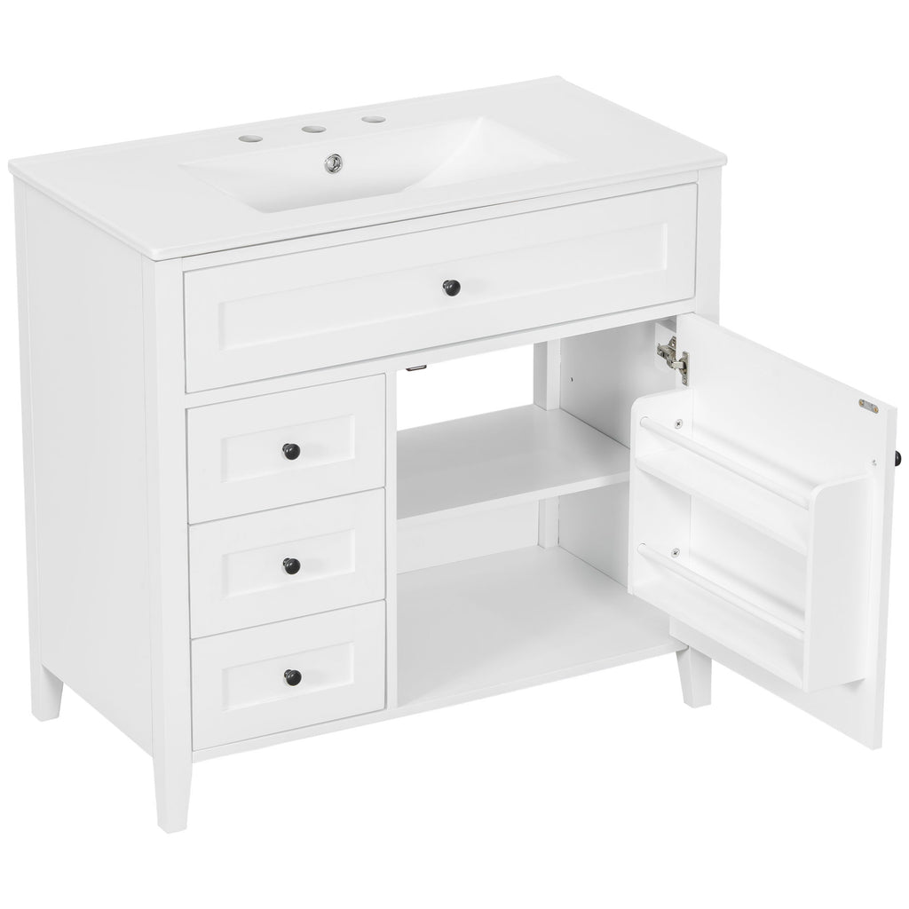 Bathroom Vanity With Sink, 3 Drawers & Cabinet With Adjustable Shelves