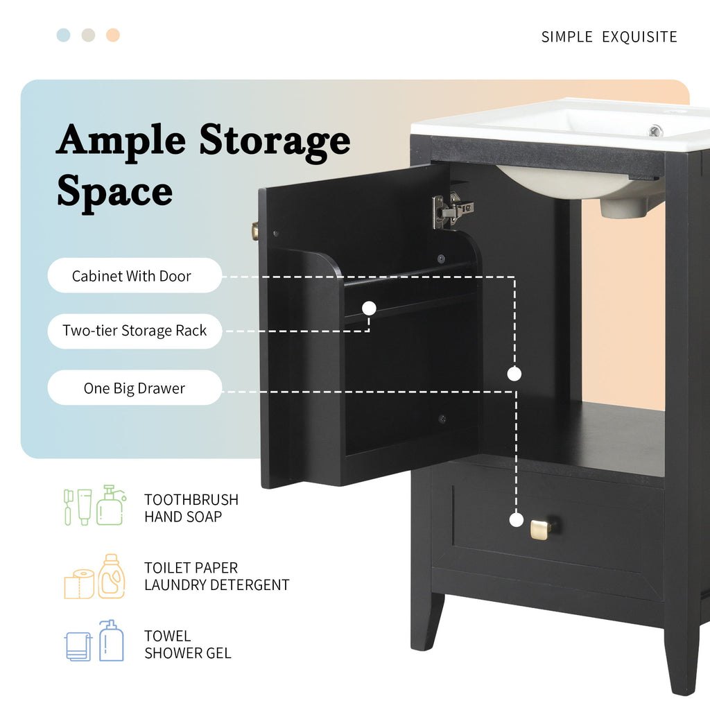 Bathroom Vanity With Sink, Soft Closing Cabinet Door, Storage Rack And Drawer