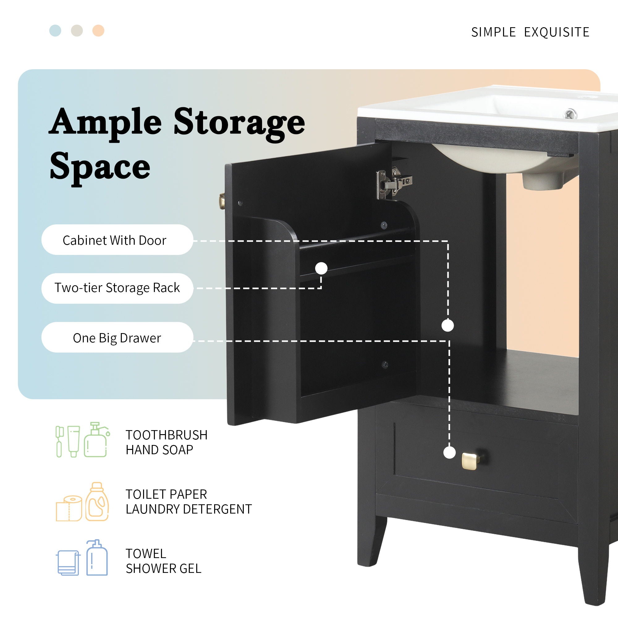 Bathroom Vanity With Sink, Soft Closing Cabinet Door, Storage Rack And Drawer