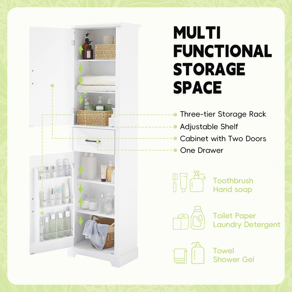 Tall Freestanding Bathroom Storage Cabinet With 2 Doors And Adjustable Shelves
