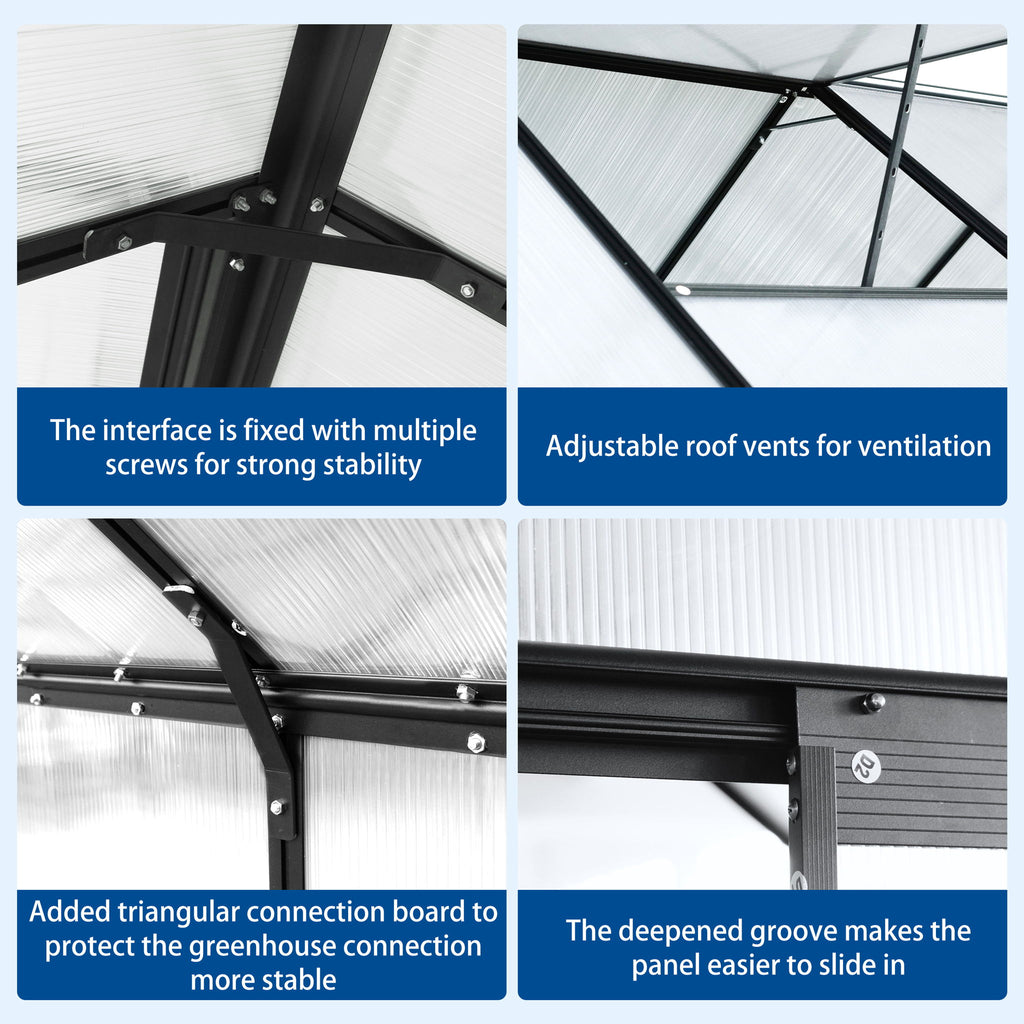 Polycarbonate house Raised Base And Anchor Aluminum Heavy Duty Walk-In houses For Outdoor Backyard In All Season