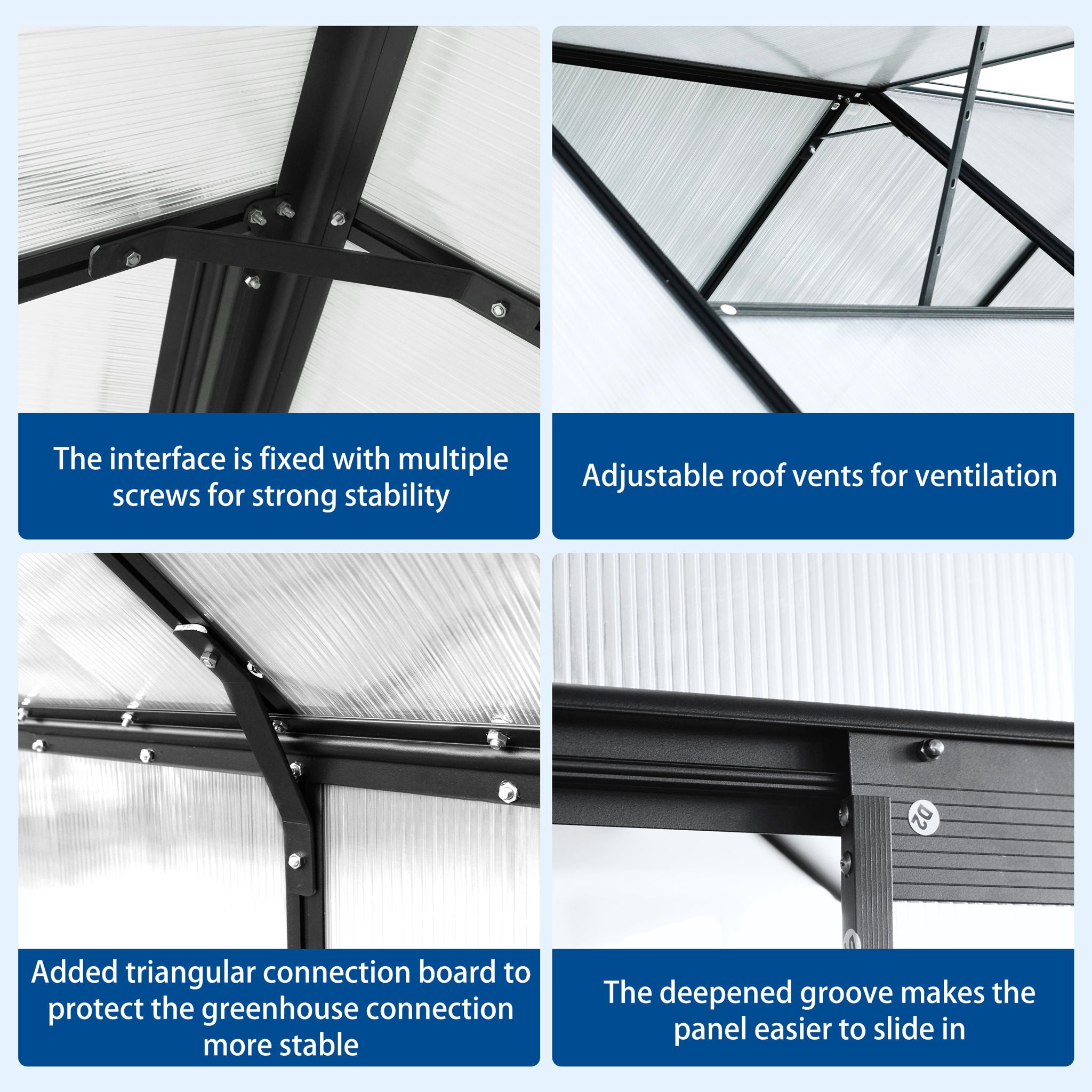Polycarbonate house Raised Base And Anchor Aluminum Heavy Duty Walk-In houses For Outdoor Backyard In All Season