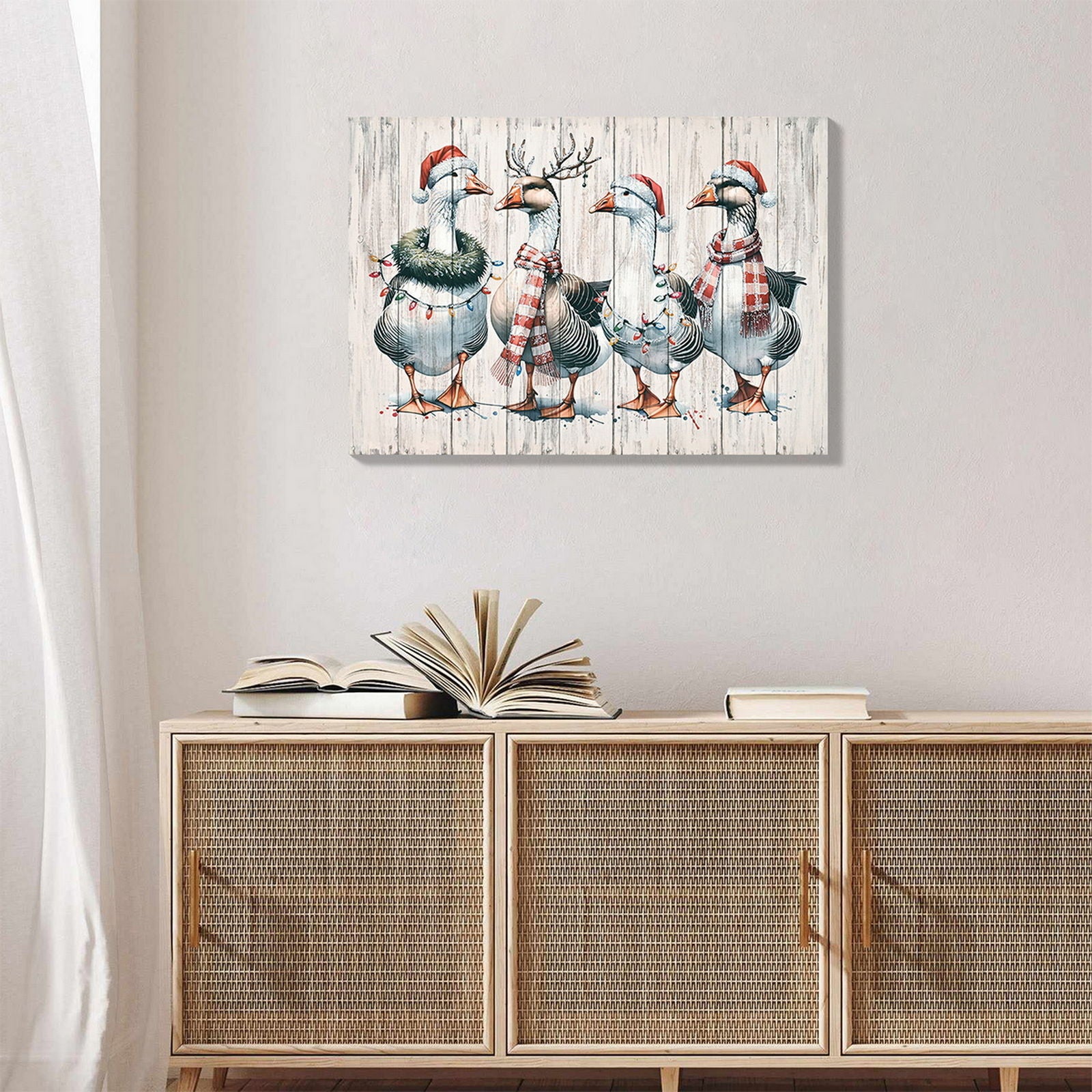 Framed Vintage Duck Wall Art Print, Christmas With Ornaments Watercolor Canvas Poster Wall Decor - Red Buffalo Check