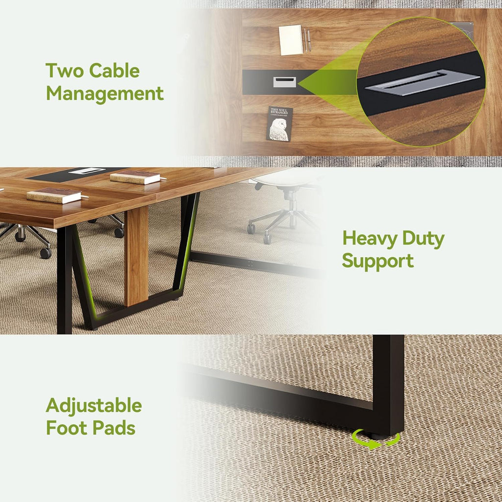 Conference Table For 8 - 10 People With Cable Management - Brown / Black