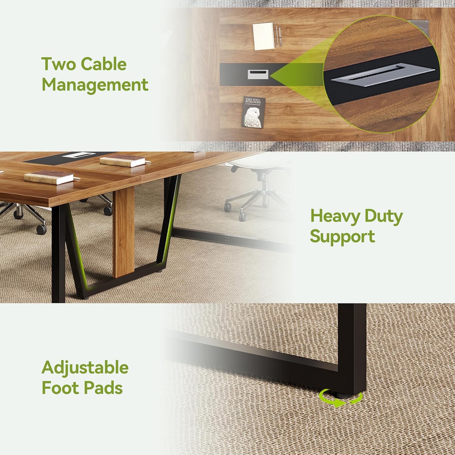 Conference Table For 8 - 10 People With Cable Management - Brown / Black