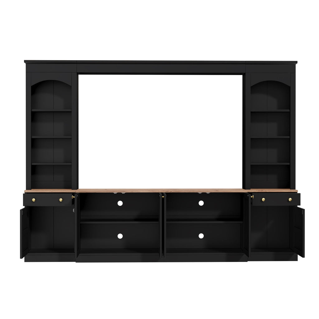 Arched Entertainment Center Wall Unit With Bookshelf, Retro Large TV Stand