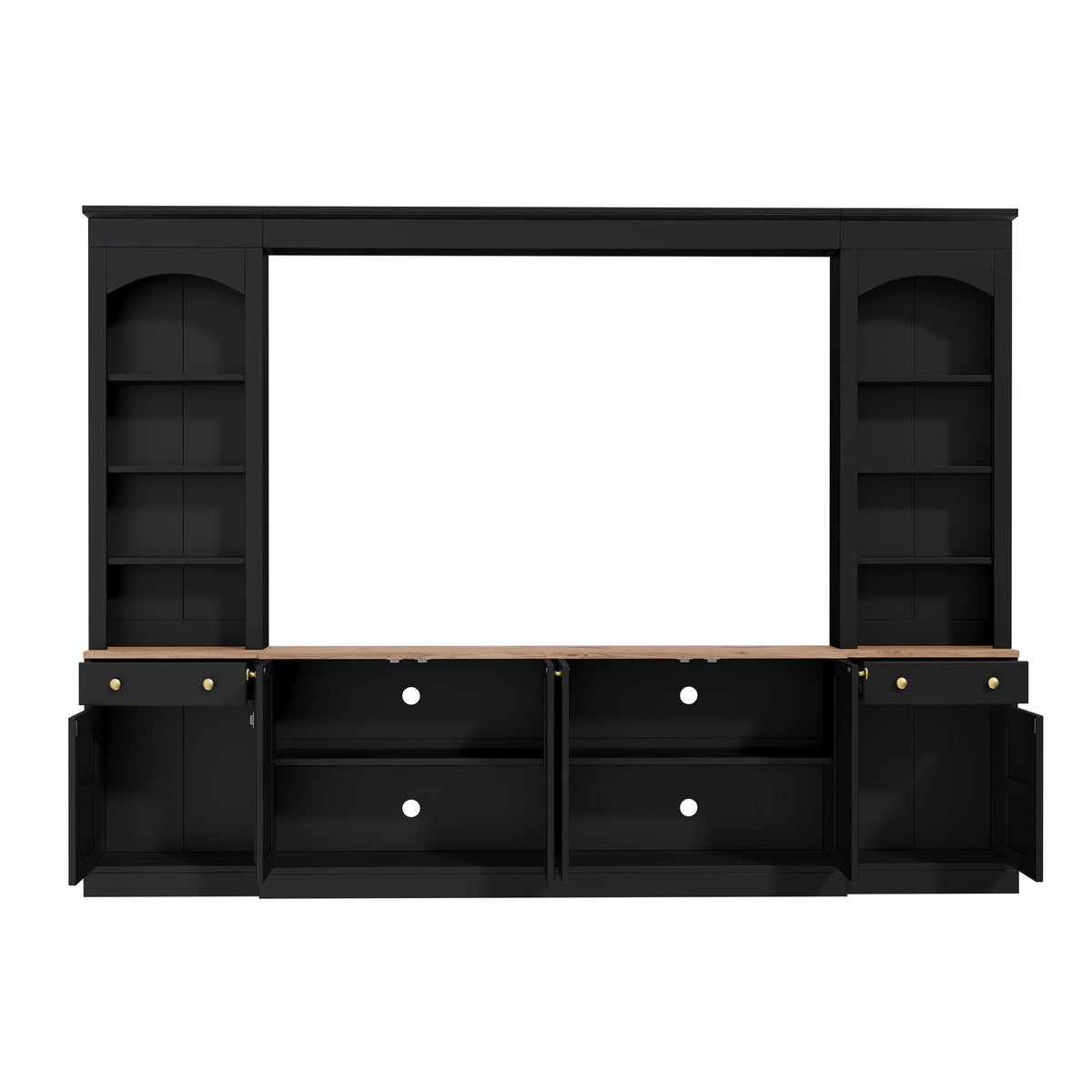 Arched Entertainment Center Wall Unit With Bookshelf, Retro Large TV Stand