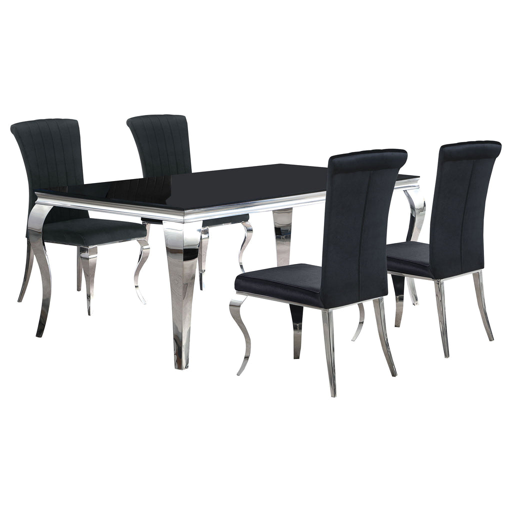 5 Piece Rectangular Dining Set With Upholstered Chairs - Black