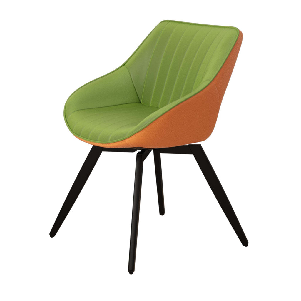 Medieval - Modern Kitchen Dining Chairs (Set of 2) With Black Metal Legs 360° Rotate - Green / Orange