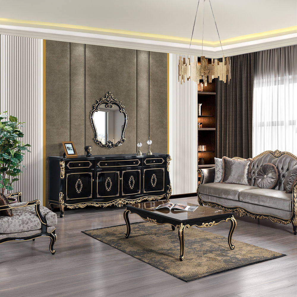 Betria - Coffee Table - Engineered Stone Top, Gold & Black