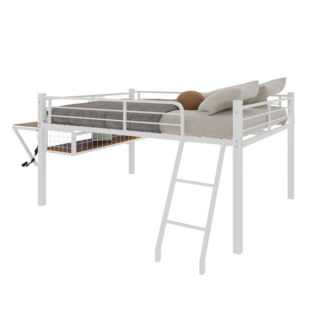 Loft Bed With Built In Desk, LED Light Strip