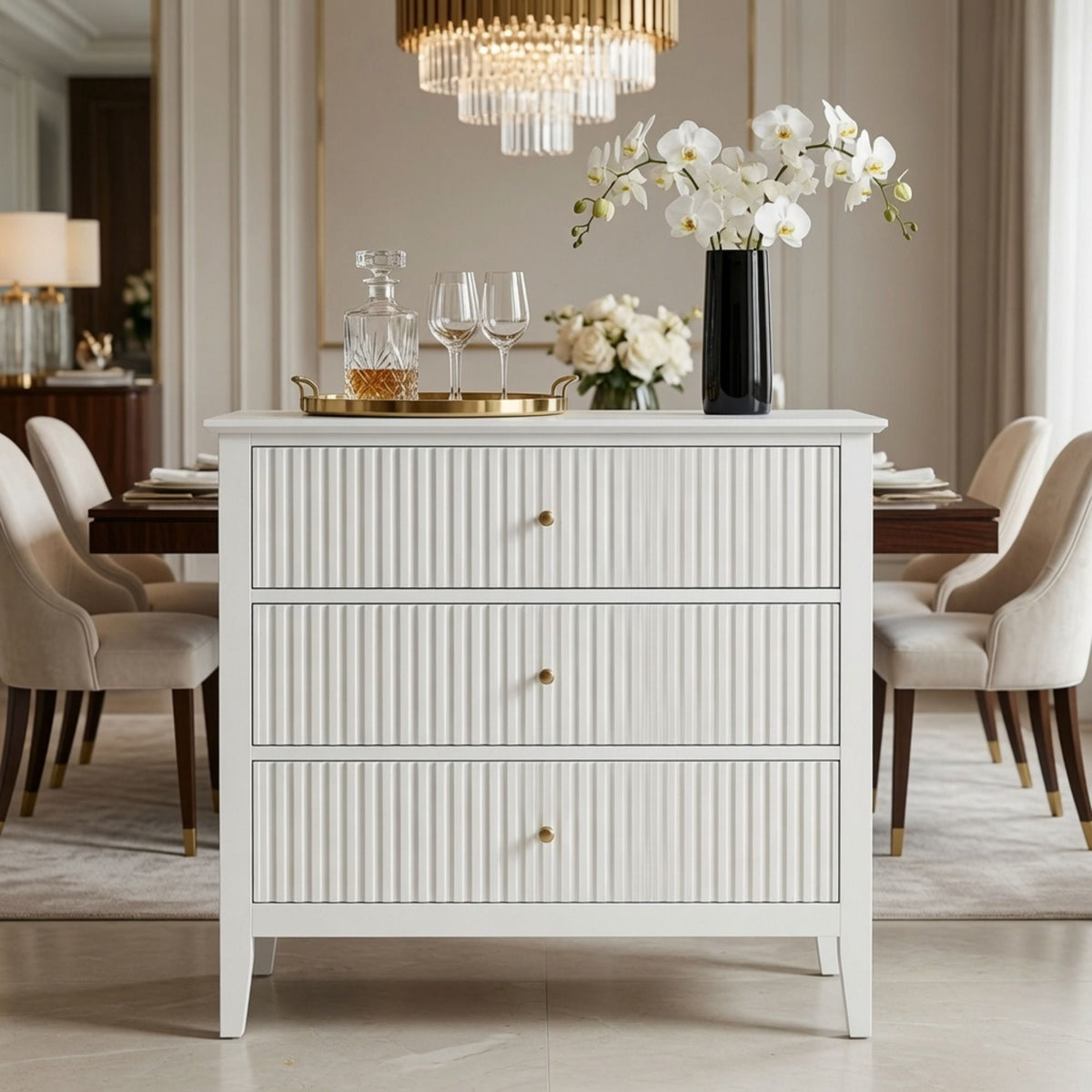 3 Drawer Nightstand, Wide With Soft Close Slides - White