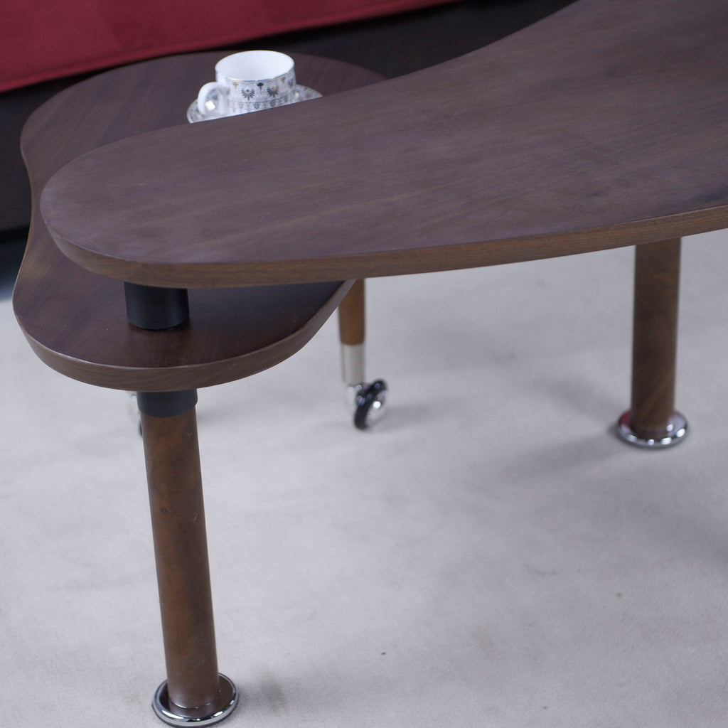Rotatable Coffee Table With Solid Legs, 360 Degree Swivel, Waterproof - Walnut