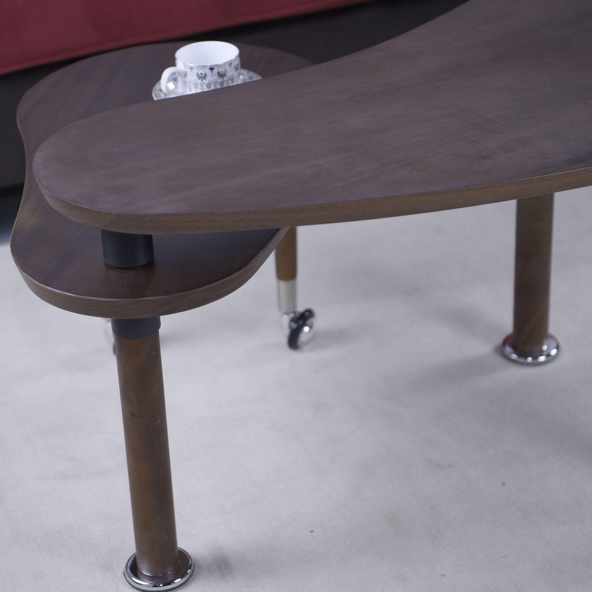 Rotatable Coffee Table With Solid Legs, 360 Degree Swivel, Waterproof - Walnut