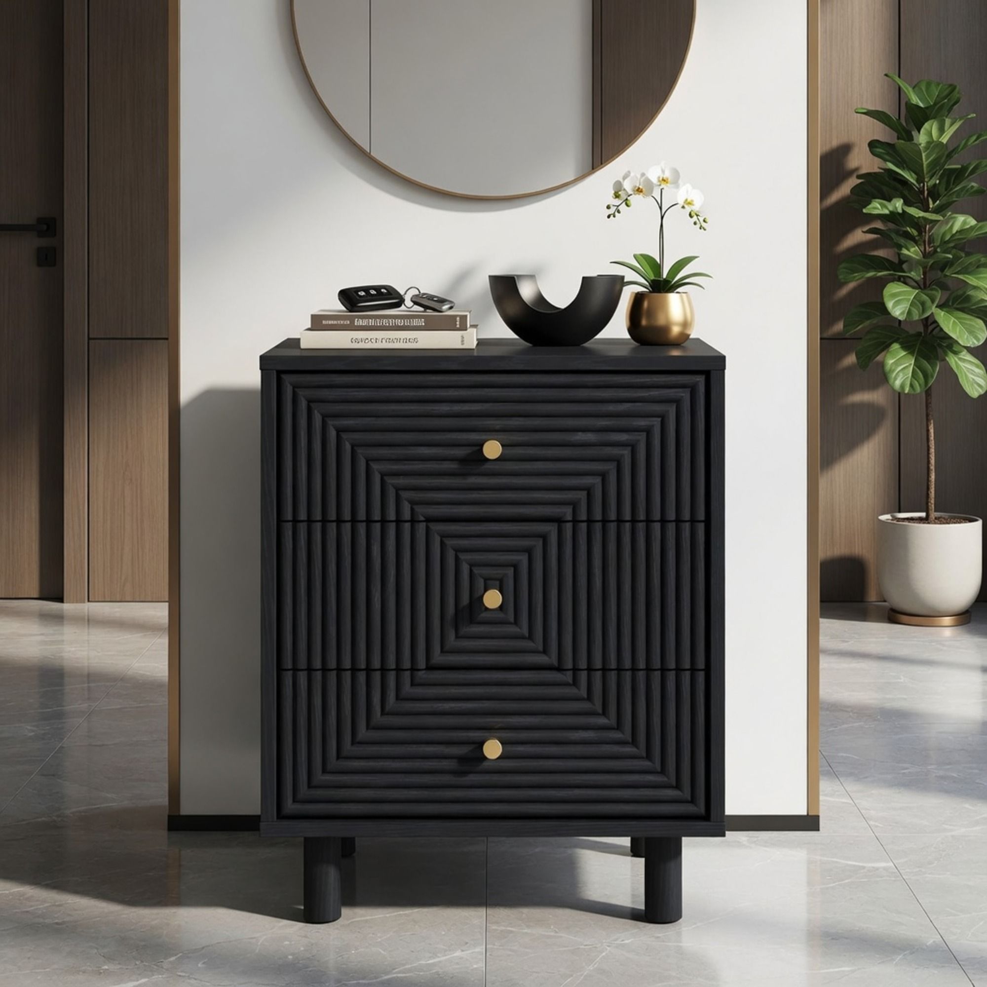 3 Drawer Nightstand - Black - Wood