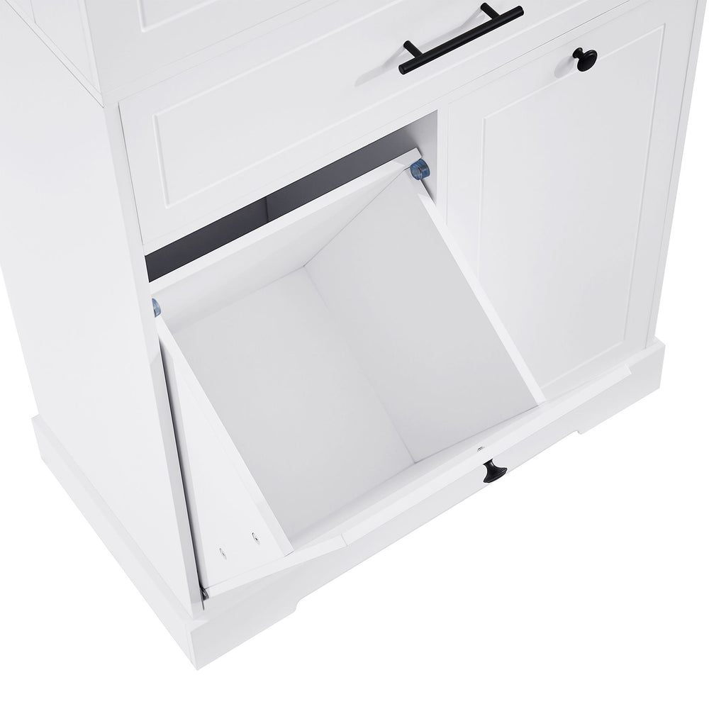 Freestanding Bathroom Storage Cabinet With Doors, Drawers, And Tilt Out Laundry Hamper - White