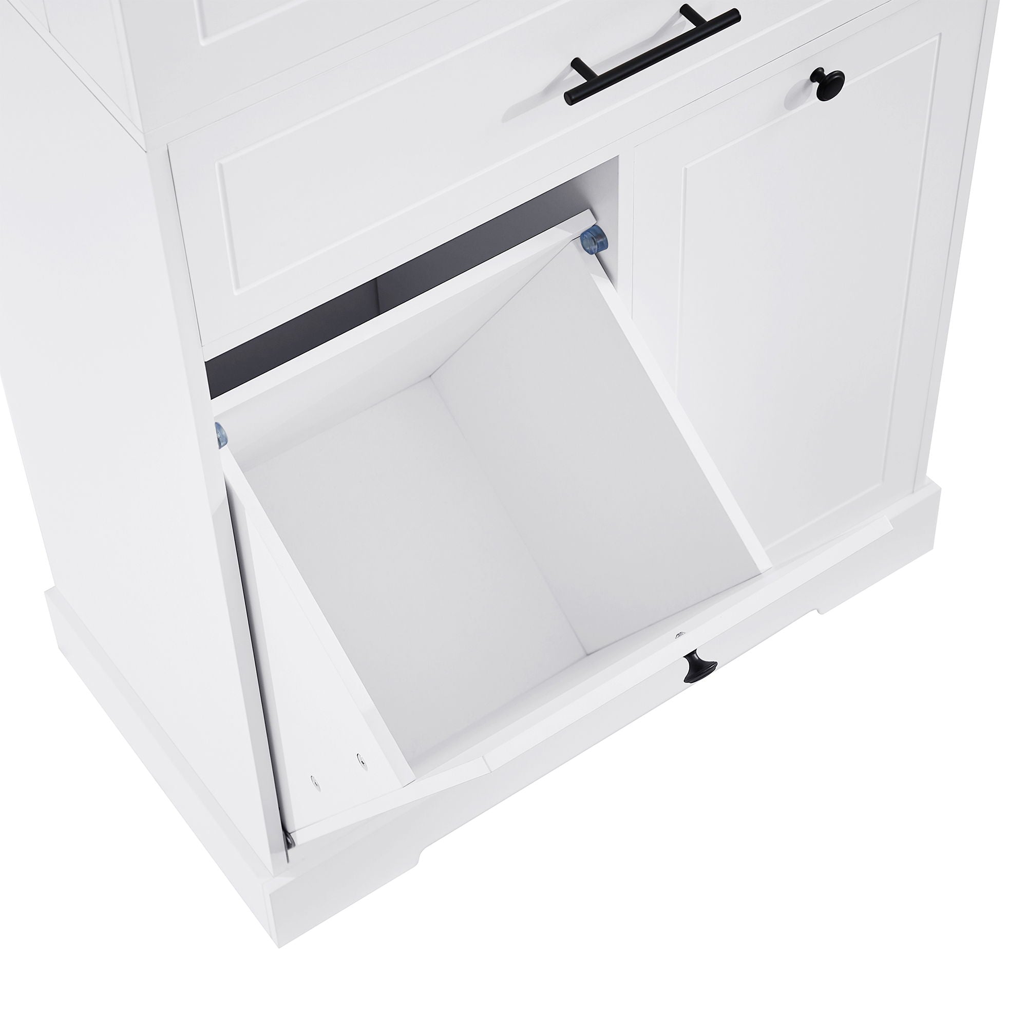 Freestanding Bathroom Storage Cabinet With Doors, Drawers, And Tilt Out Laundry Hamper - White
