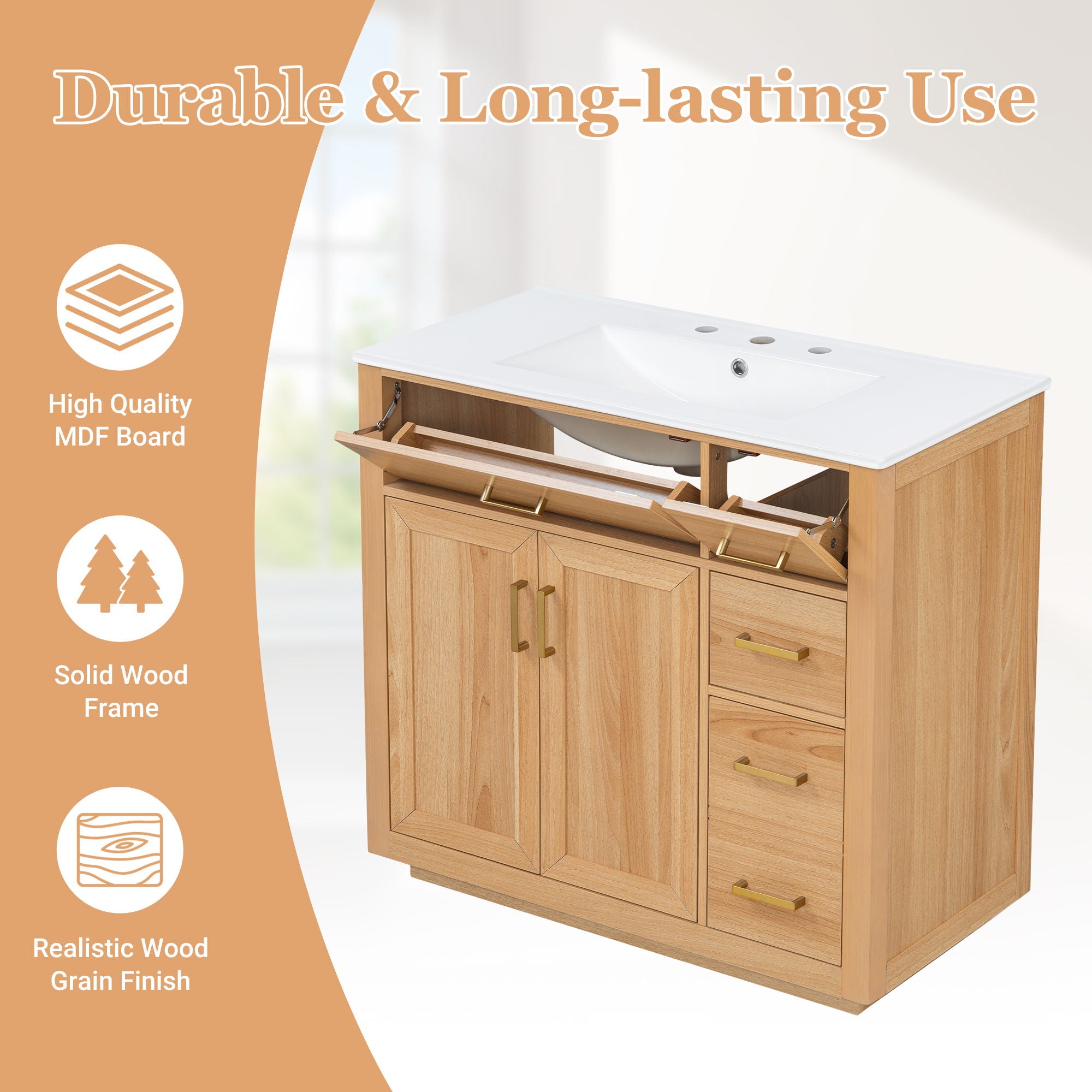 Bathroom Vanity & Sink, Soft Close Doors & Drawers - Wood
