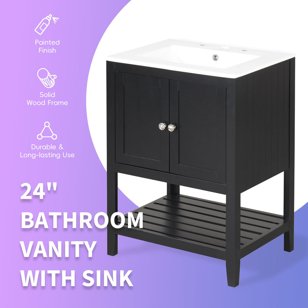 Modern Bathroom Vanity With Sink And Open Shelf
