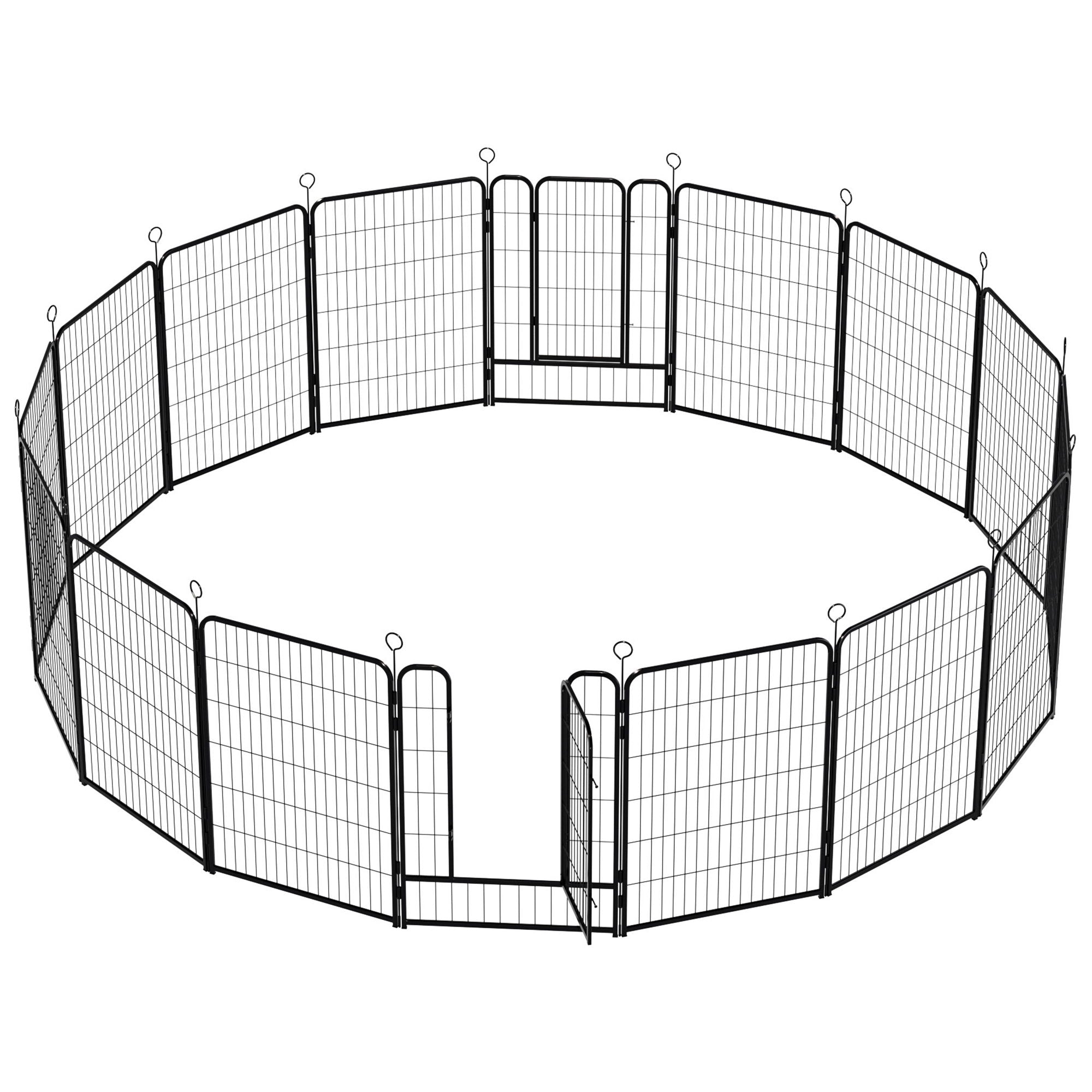 Dog Playpen, 16 Panels Pet Exercise Pen Indoor / Outdoor Fence With Anti Skid Base - Black