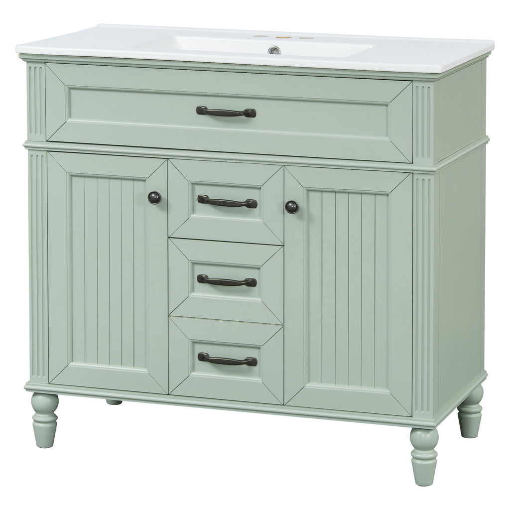 Bathroom Vanity With Sink, Flip-Out Top Drawer, Soft Close Doors, 2 Storage Drawers