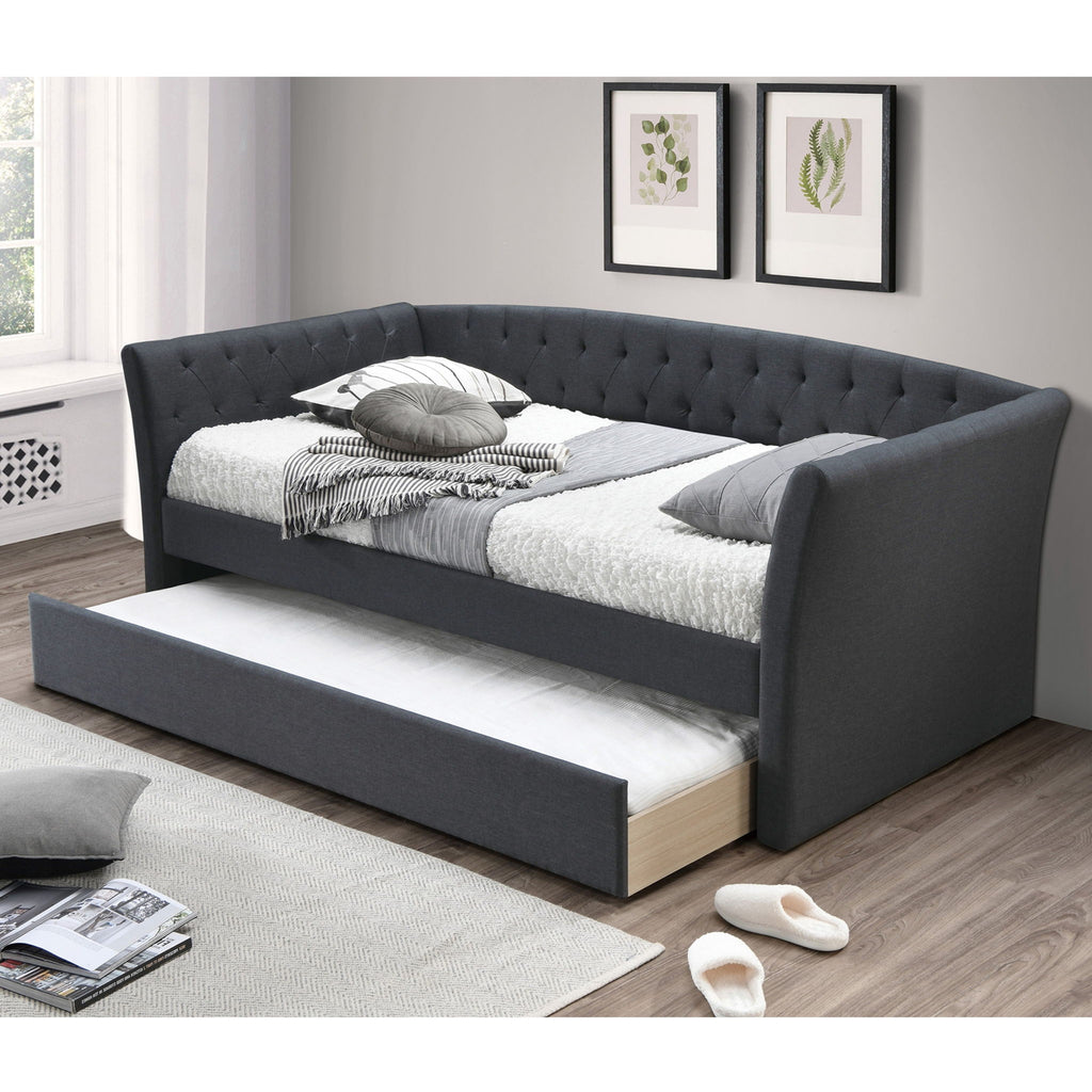 Daybed With Trundle Button Tufted Slat Included - Charcoal