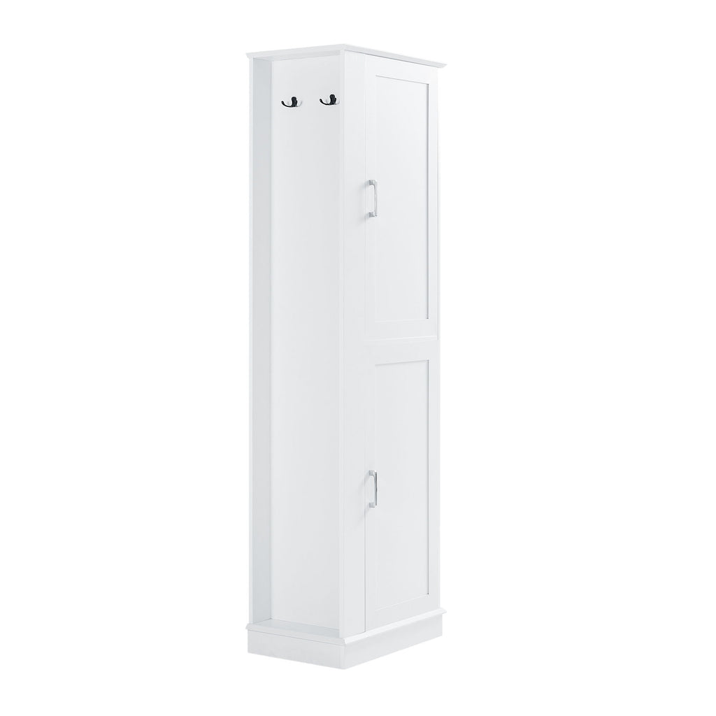 Tall Freestanding Bathroom Storage Cabinet With Adjustable Shelves And Side Hooks