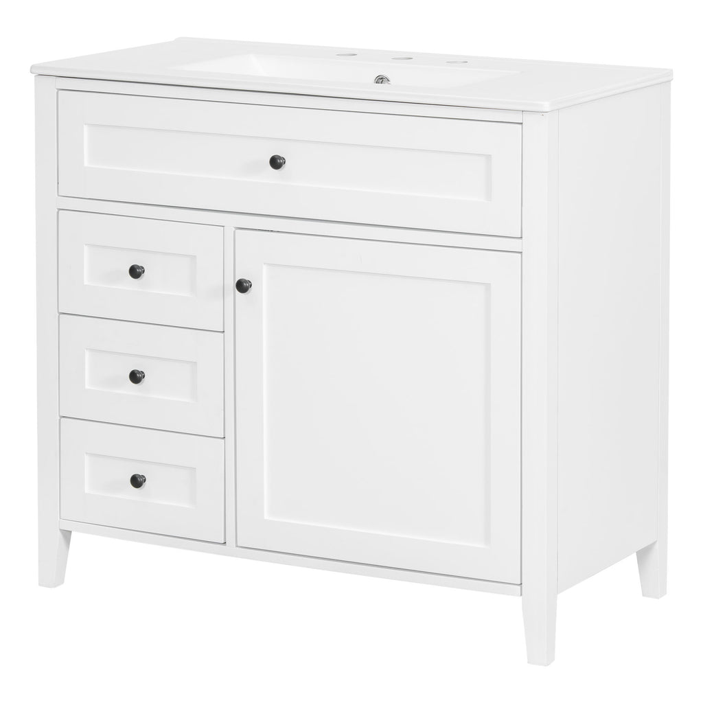 Bathroom Vanity With Sink, 3 Drawers & Cabinet With Adjustable Shelves
