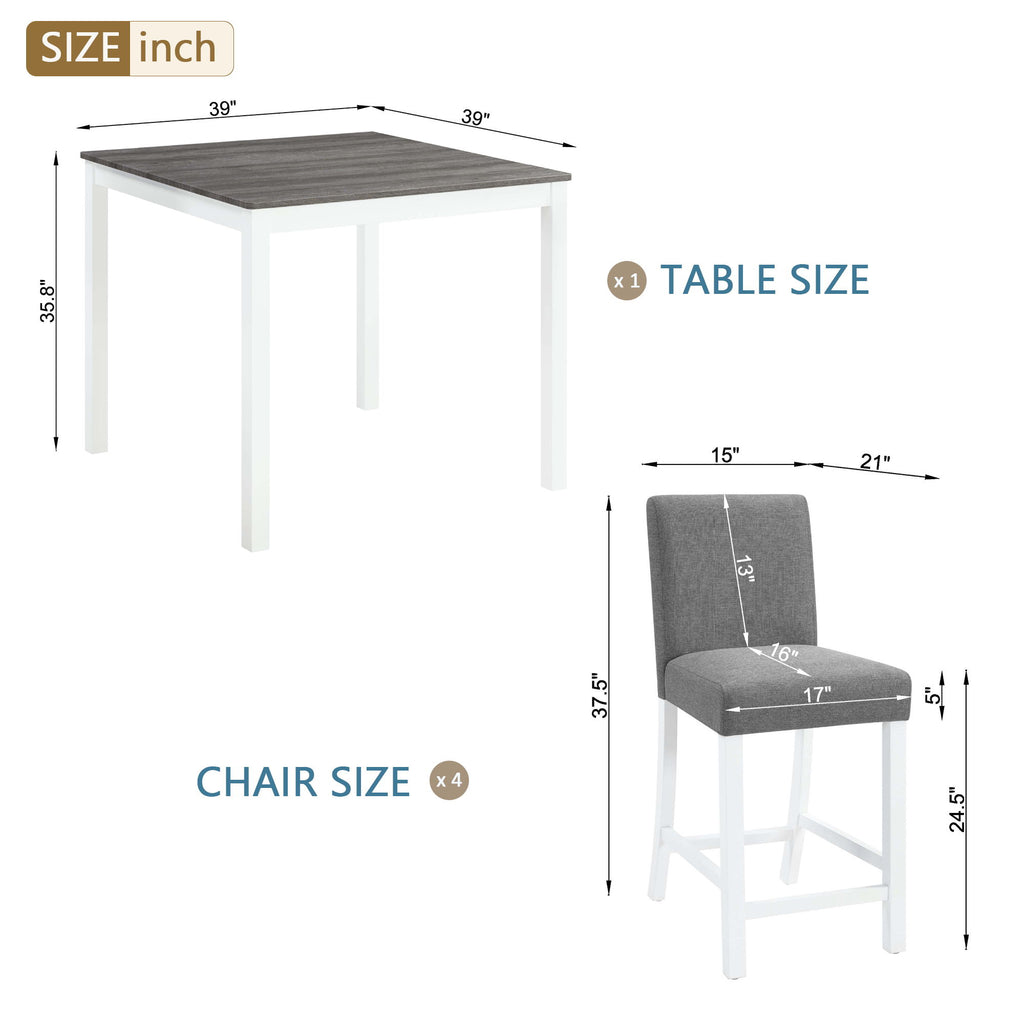 5 Piece Counter Height Table Set With 4 Chairs