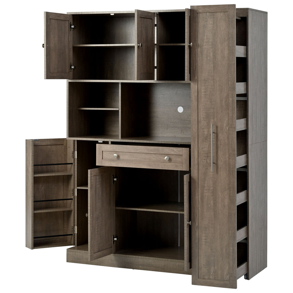 Large Kitchen Pantry Storage Cabinet Cupboard With Pull Out Side Cabinet