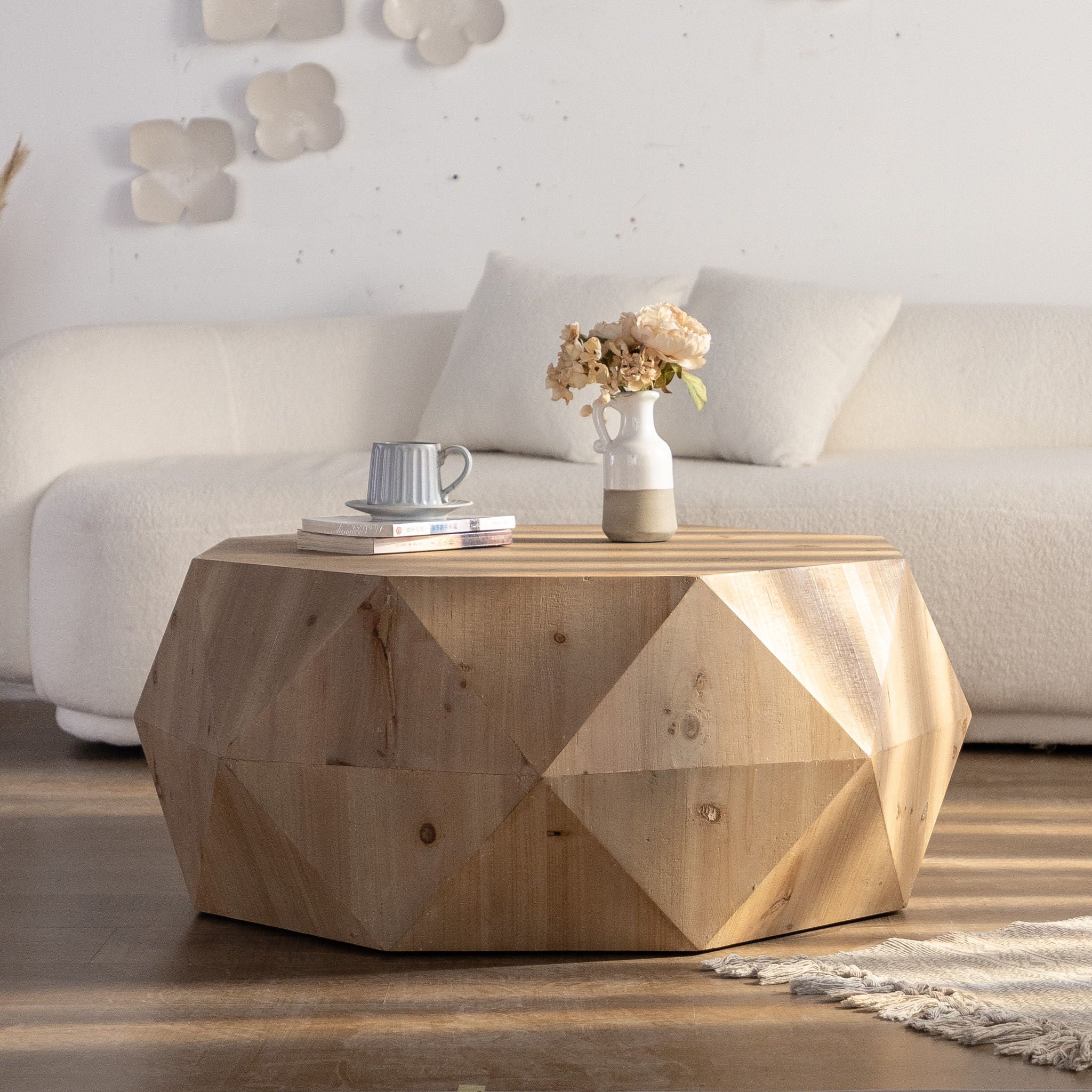 Coffee Table With 3D Embossed Design - Natural