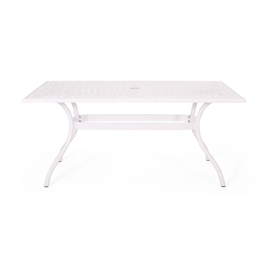 Celestine - Outdoor Cast Aluminum Dining Table With Floral Lattice Design And Umbrella Holder