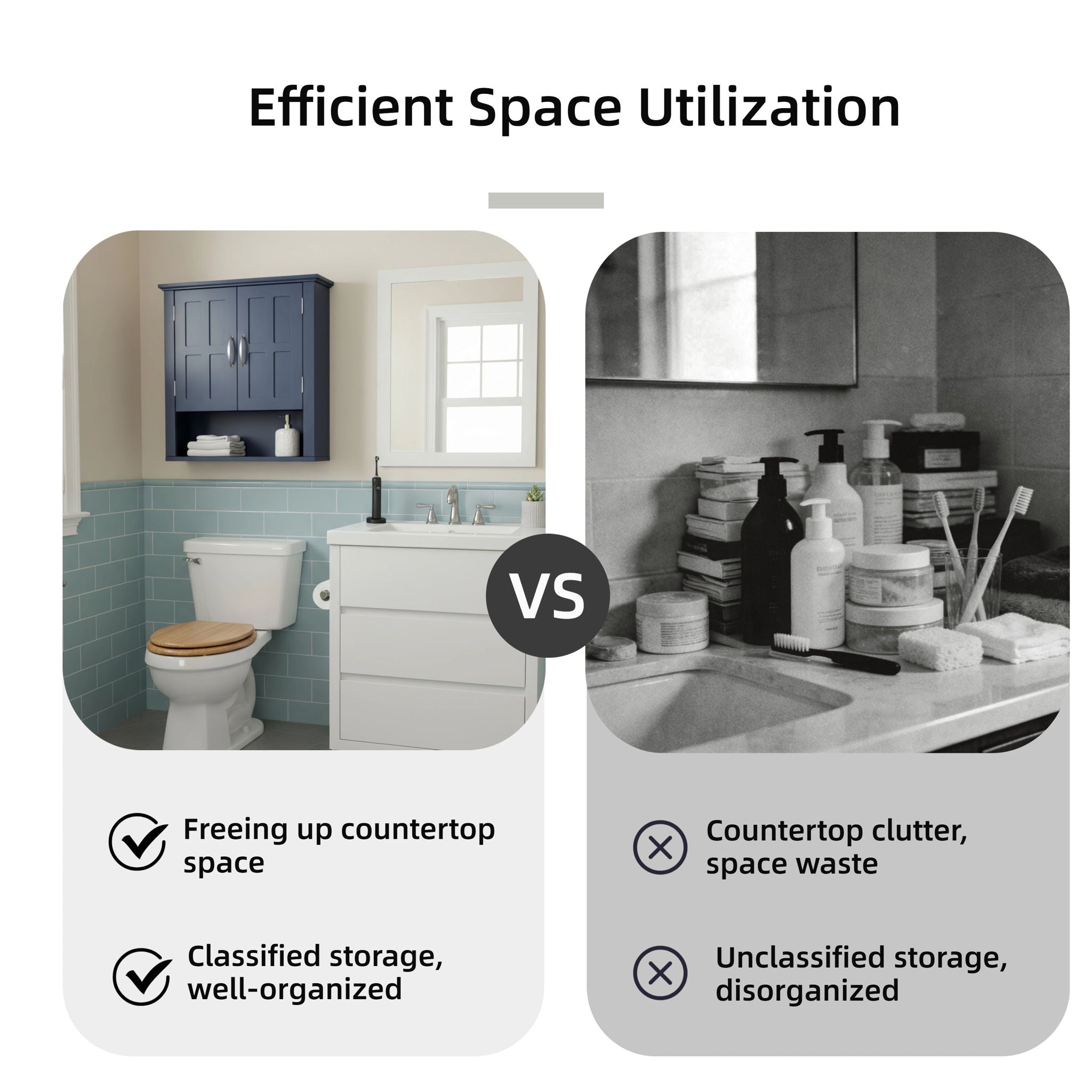 Multi Functional Wall Mounted Cabinet With Adjustable Shelves For Bathroom