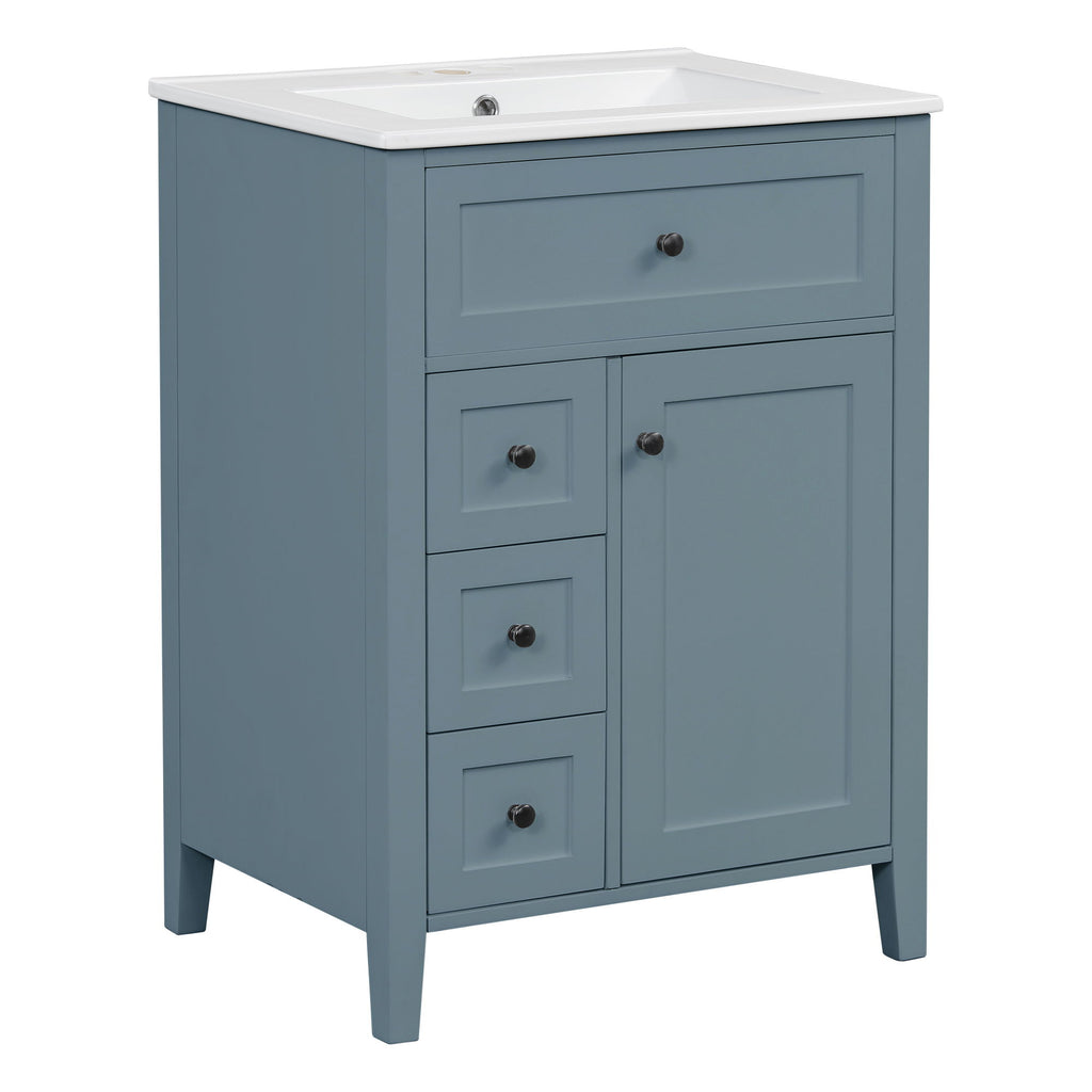Bathroom Vanity With Sink, 3 Drawers & Cabinet With Adjustable Shelves