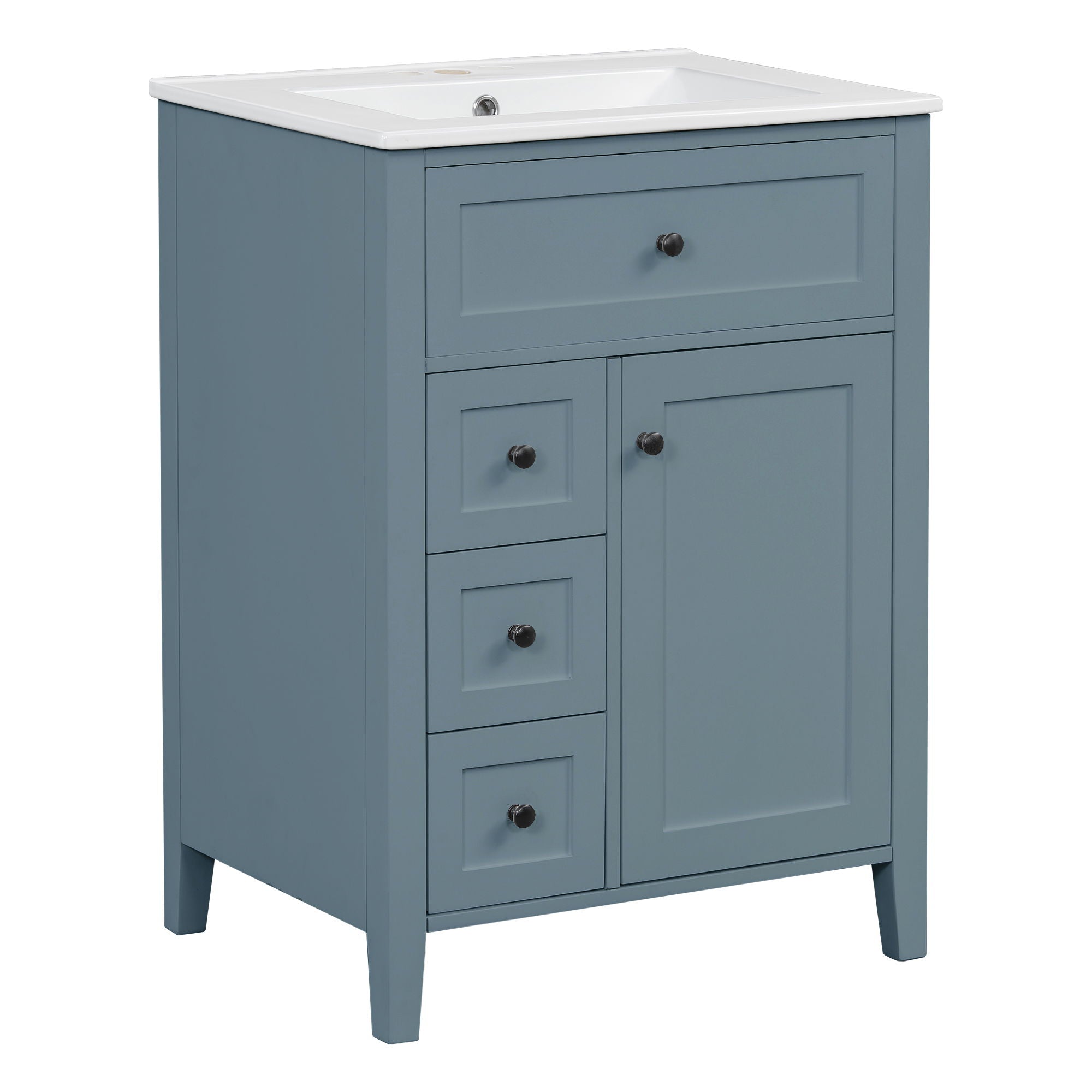 Bathroom Vanity With Sink, 3 Drawers & Cabinet With Adjustable Shelves