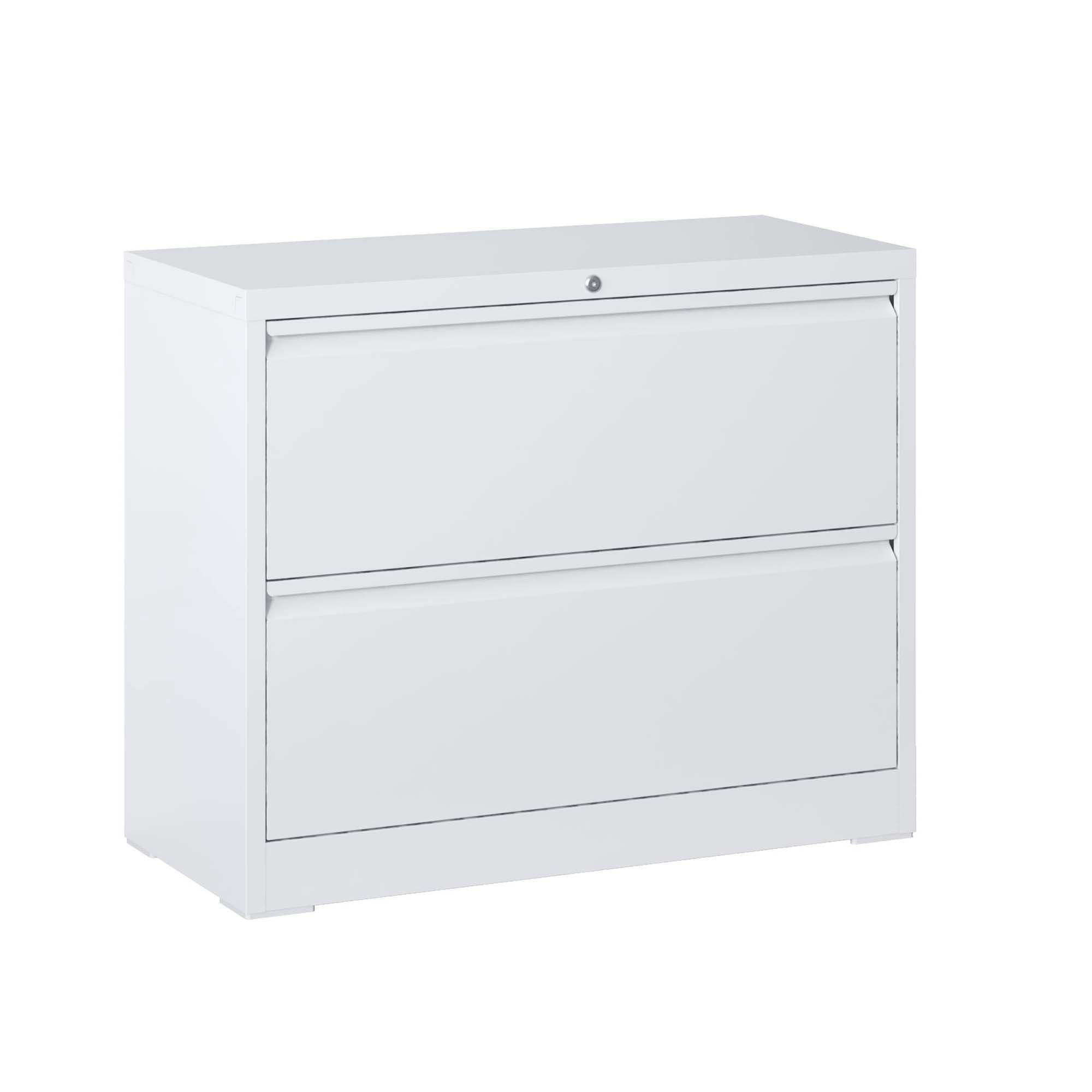 Lateral File Cabinet 2 Drawer, Locking File Cabinet With Anti Tip Interlock, Heavy Duty Storage For Letter / Legal / A4 Files - White