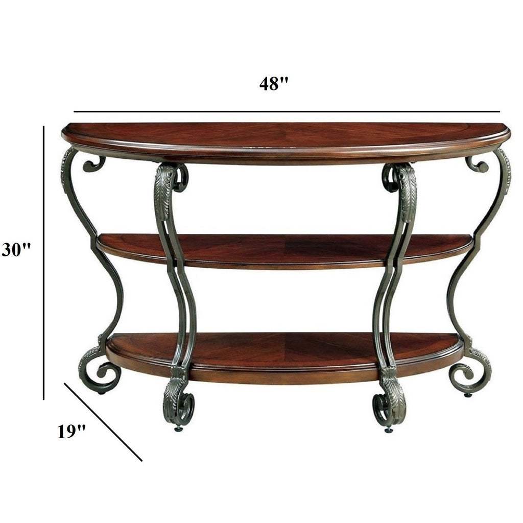 Sofa Table With Open Bottom Shelf And Ornate Scroll Detail Legs - Brown Multi