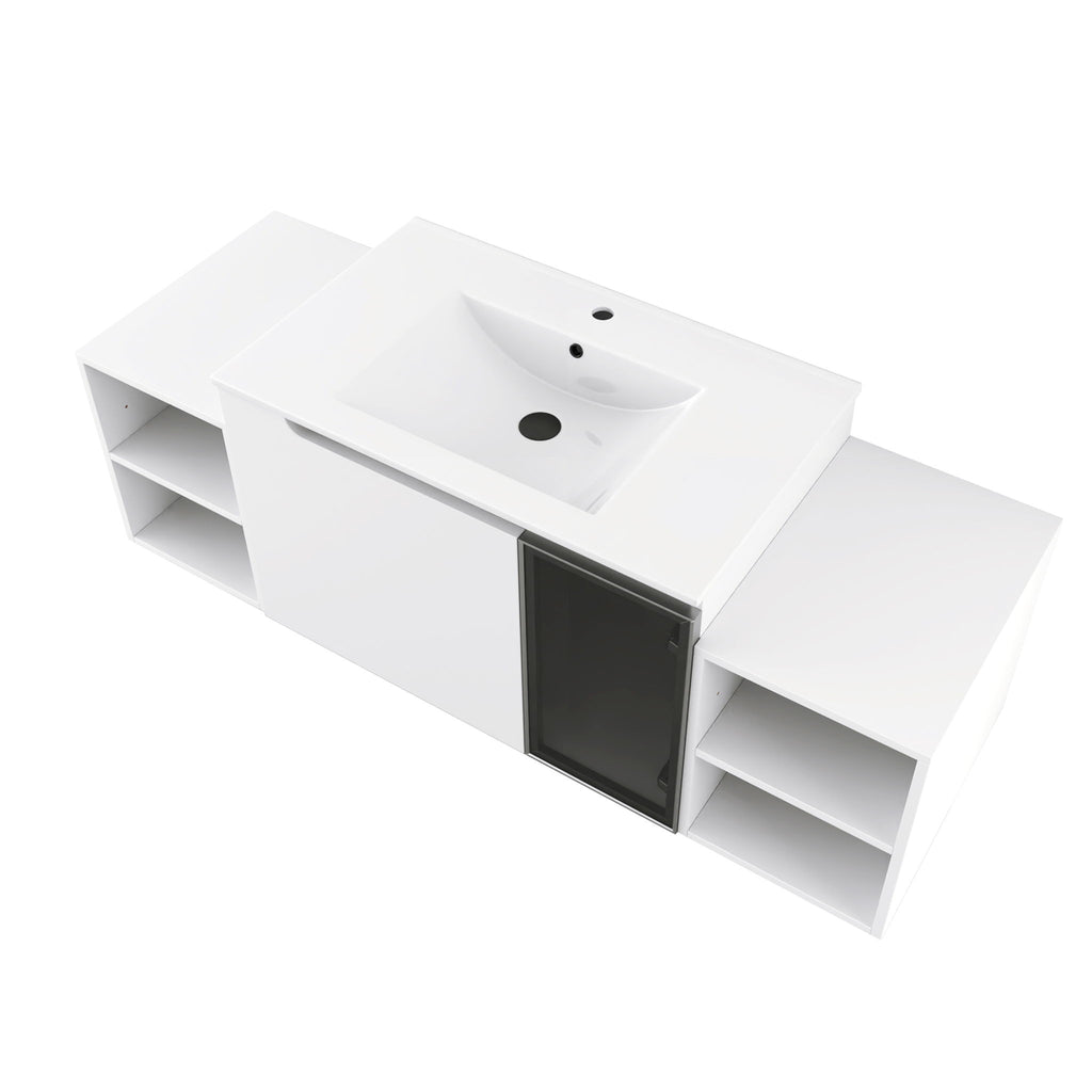 Wall Mounted Bathroom Vanity With Sink, Cabinet & Half Door