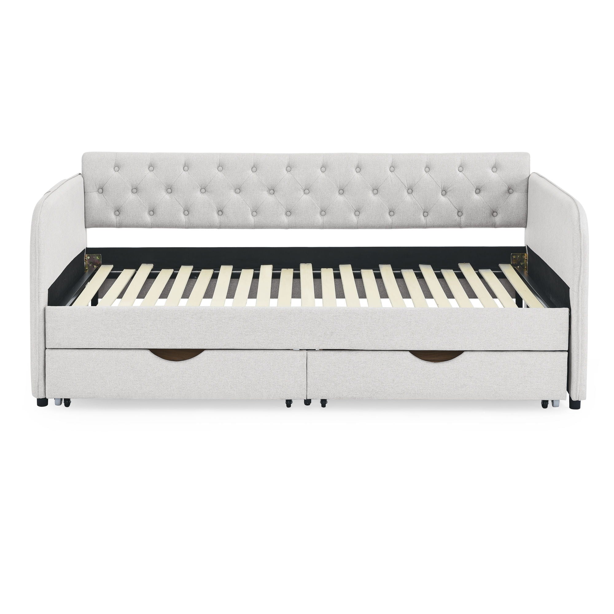 Daybed With Trundle And Storage Drawers, Flat Arms With Pocket