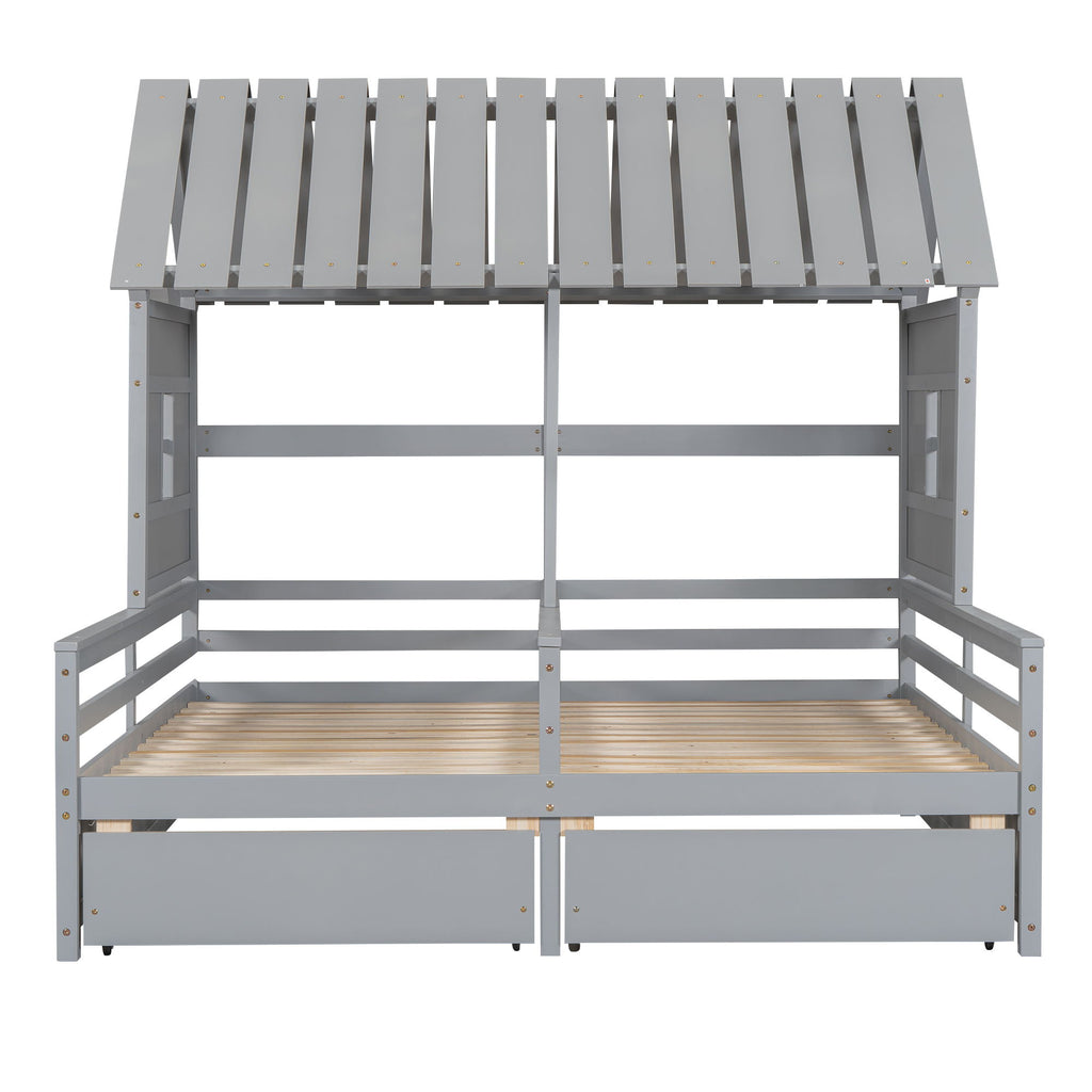 House Platform Beds With 2 Drawers, Side By Side Design