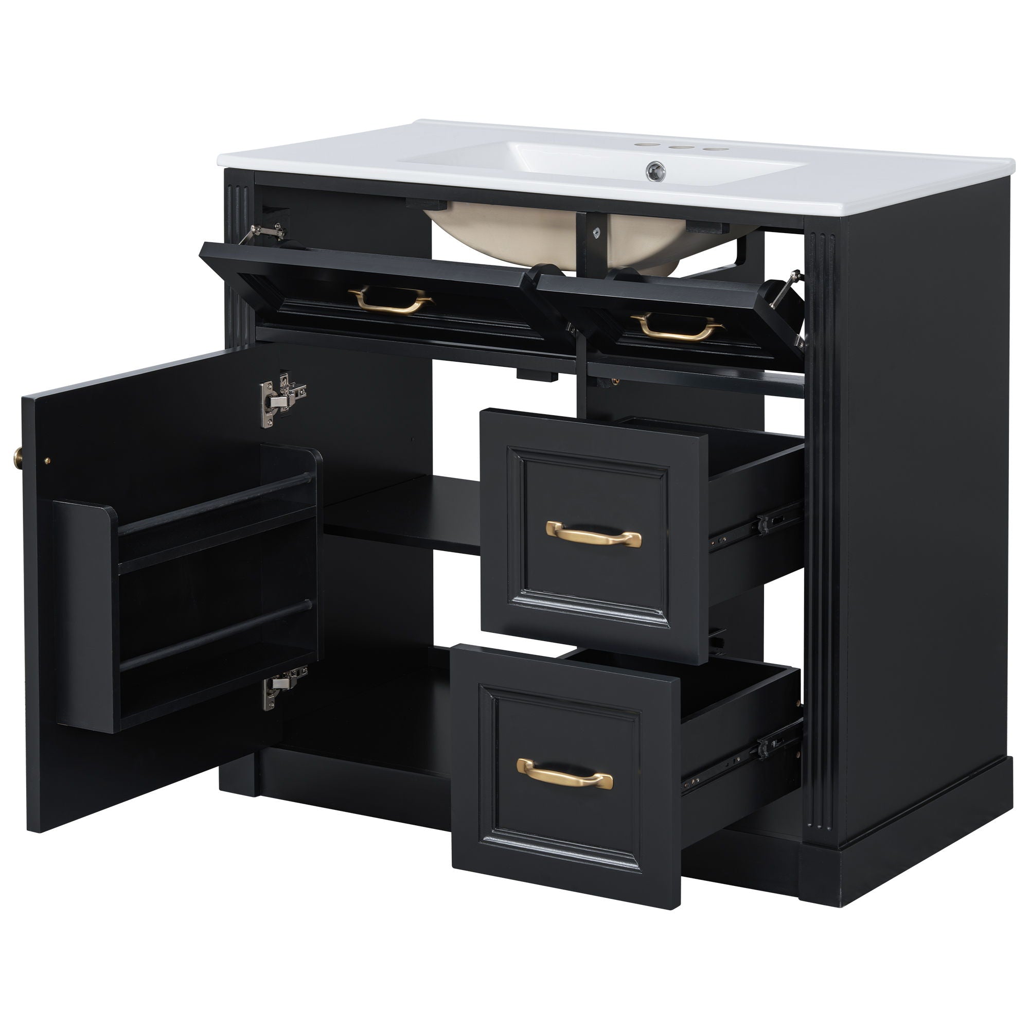 Modern Bathroom Vanity With Sink, 4 Drawers, Soft-Close Door, Adjustable Shelf