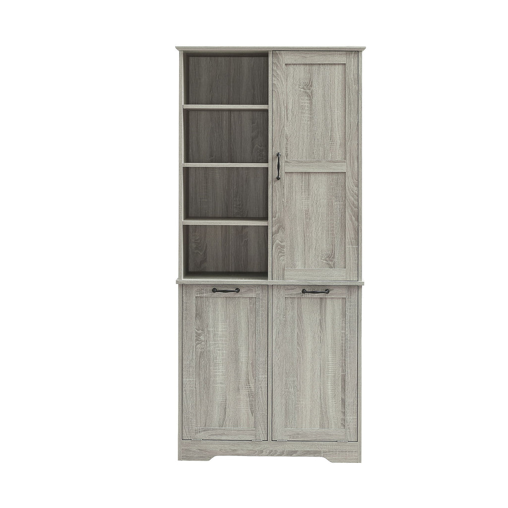 Freestanding Storage Cabinet With Doors, Tilt Out Drawers, Adjustable Shelves, Open Shelf, Bathroom & Laundry Room Organizer - Oak