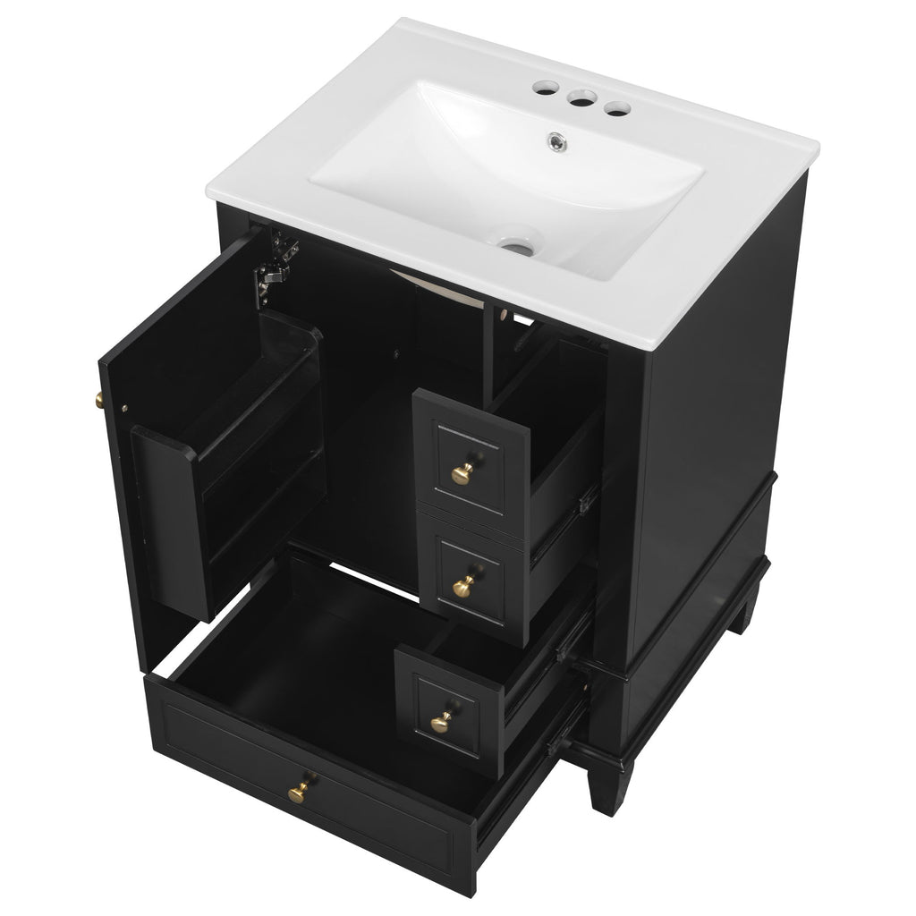Modern Bathroom Vanity With Sink, Freestanding Cabinet With Drawers And Storage Shelves