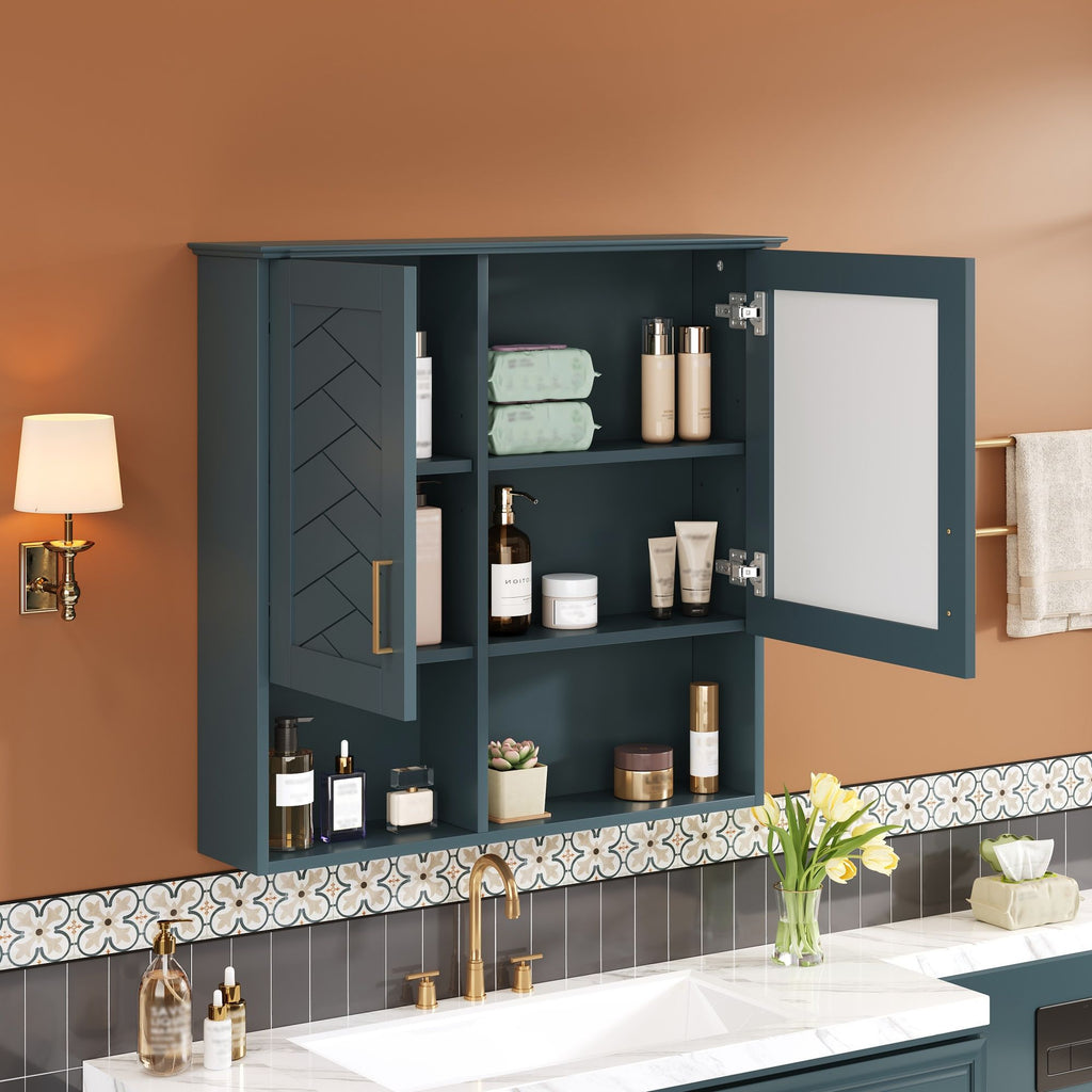 2 In 1 Wall-Mounted Mirror Cabinet With Adjustable Shelves, Soft-Close Doors, High-Definition Mirror & Storage