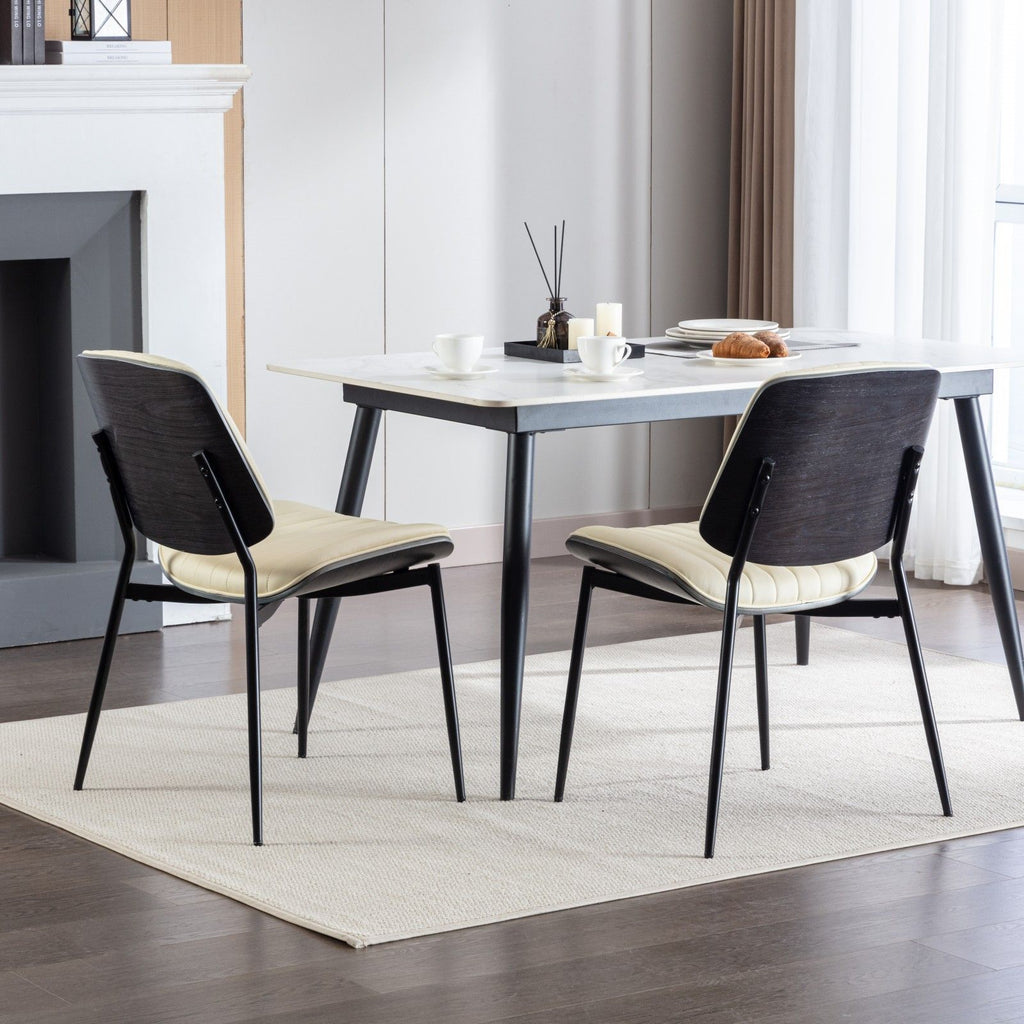 Dining Chairs (Set of 2) Mid-Century Modern Retro Chair With Walnut Bentwood Back Upholstered Seat Metal Legs Adjustable Foot For Kitchen Dining Room Chairs