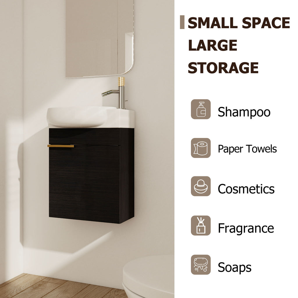 Soft Close Doors Bathroom Vanity With Sink, Compact Wall Mounted Design Basin
