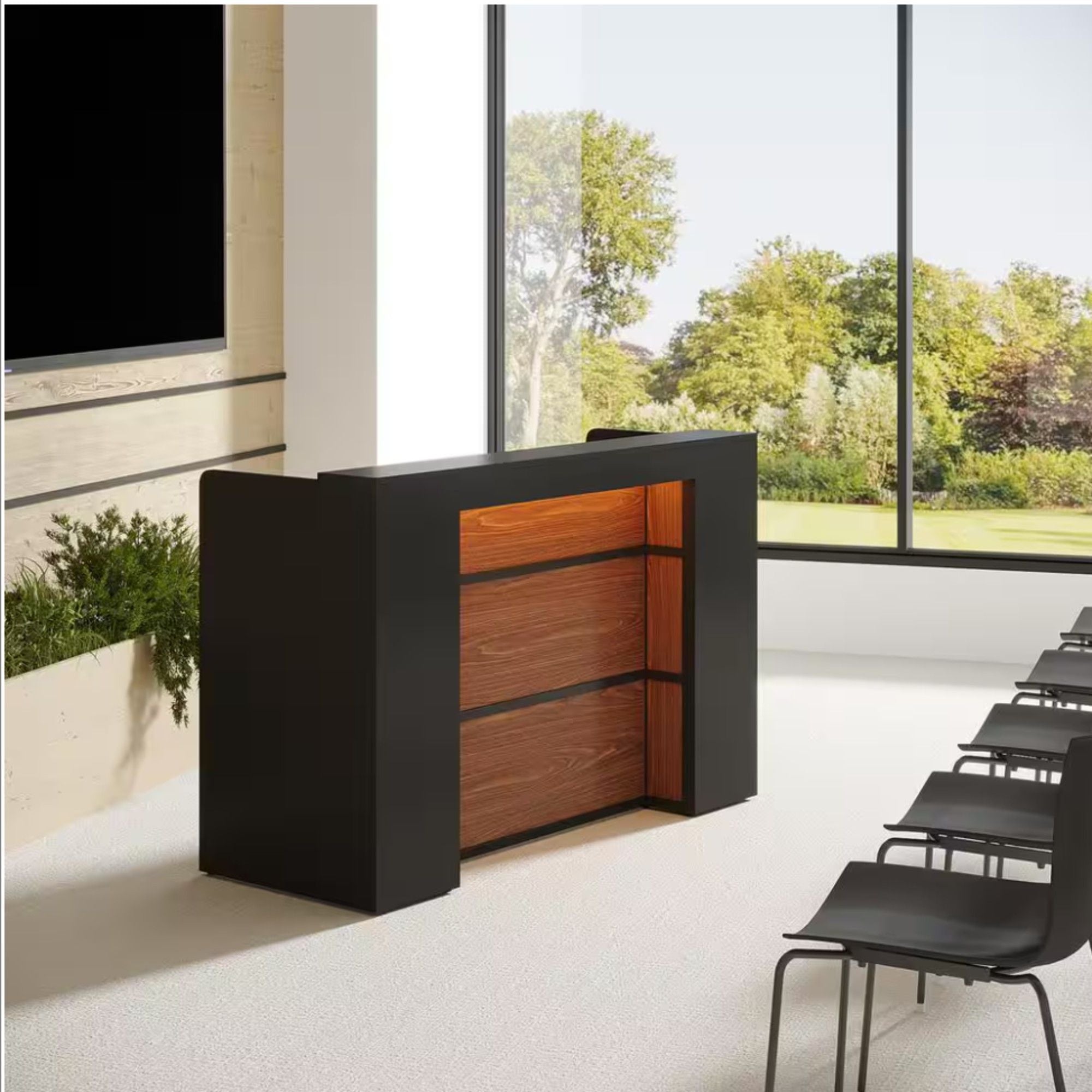 Reception Desk With LED Lights For Office - Black