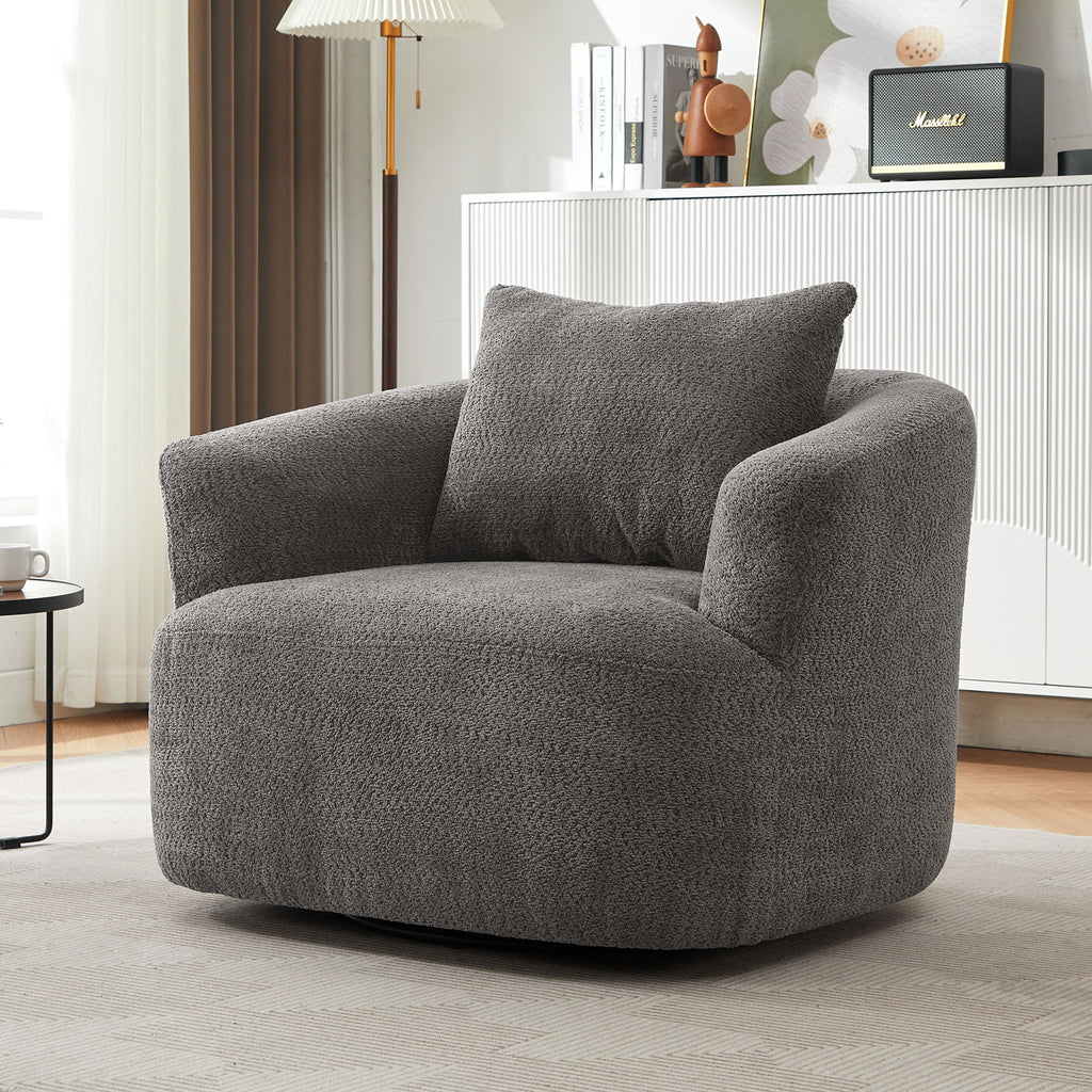 360° Swivel Barrel Sofa Chair With Throw Pillow, Upholstered Accent Chair