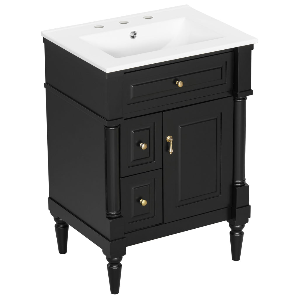 Freestanding Bathroom Vanity With Sink, Adjustable Shelf & Flip Drawer