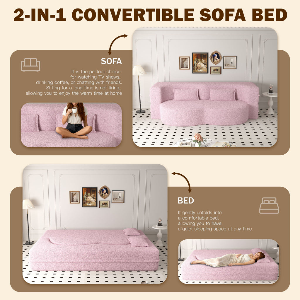 Modern Floor Sleeper Sofa Bed With 2 Pillows, Convertible Twin Size Folding Mattress For Living Room